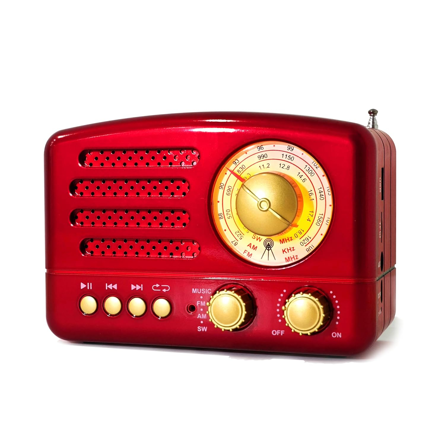 Retro Portable AM/FM Vintage Radio with Bluetooth, Transistor Radio Receiver, Rechargeable Battery, Support TF Card, AUX, USB, MP3 Player for Elder (Red)