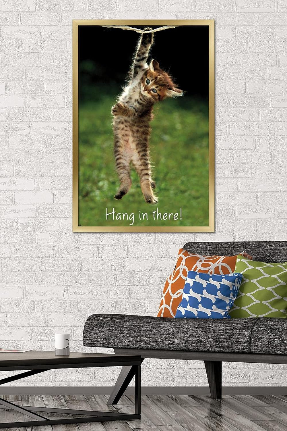 Famous Kitten Hang In There Poster Wall Poster, 22.375" x 34", Framed