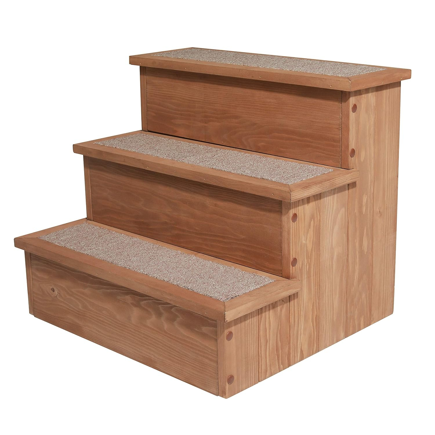 Natural Wood Pet Step with Storage and Carpeted Pads