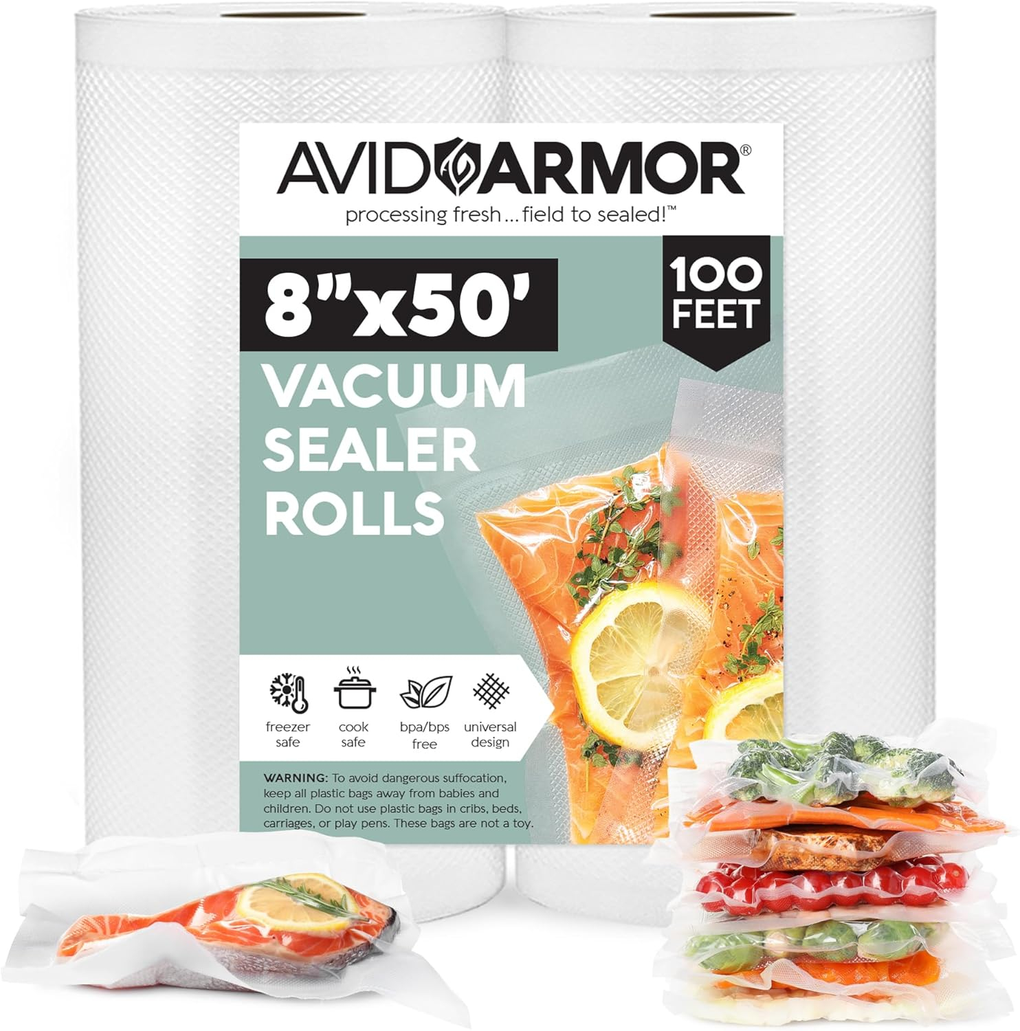 Avid Armor Vacuum Sealer Bags for Food, 11''x50' & 8''x50' Vacuum Heat-Seal Rolls, 100ft Food Saver Bags