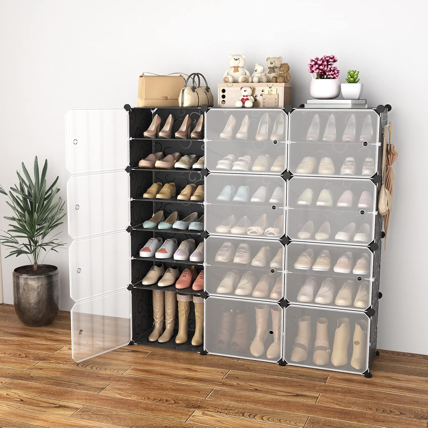 Shoe Rack Organizer with Door, 48 Pairs Shoe Storage Cabinet Easy Assembly, Plastic Stackable DIY