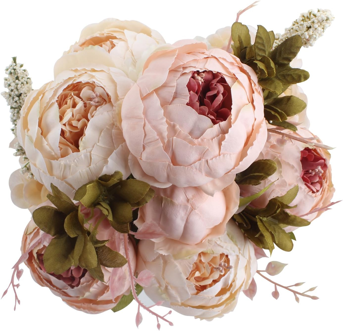 Light Pink Silk Peony and Rose Artificial Floral Arrangement with Lights