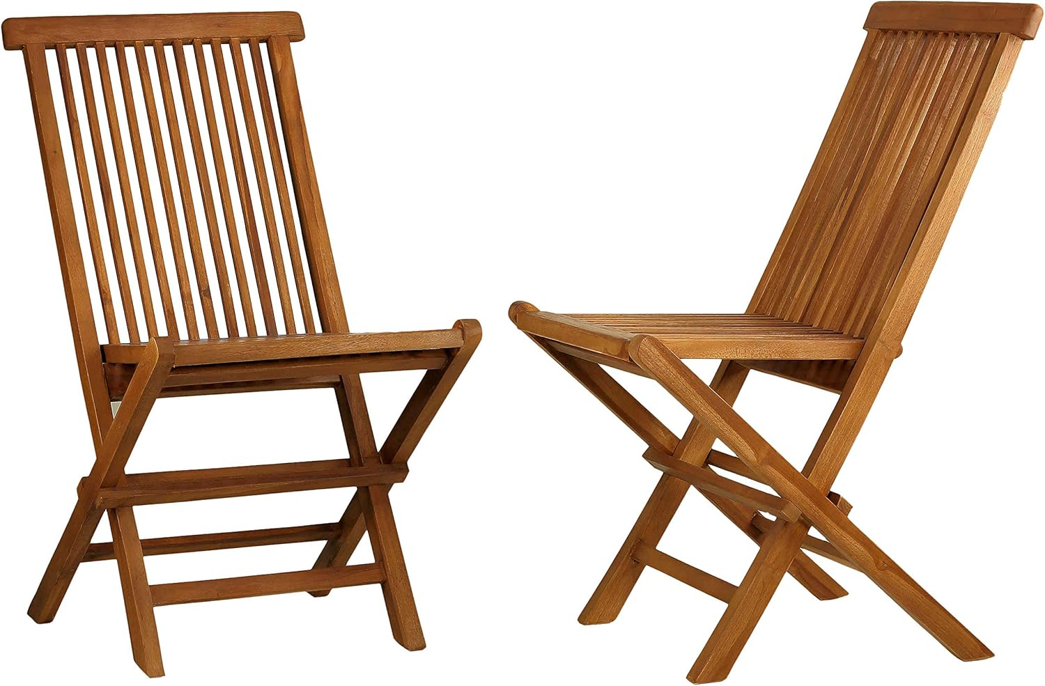 Coral Coast Outdoor Folding Chairs, Golden Teak Wood (Set of 2)