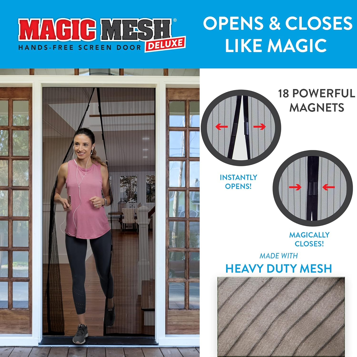 Magic Mesh Deluxe Hands Free Magnetic Screen Door 83" x 39" Black