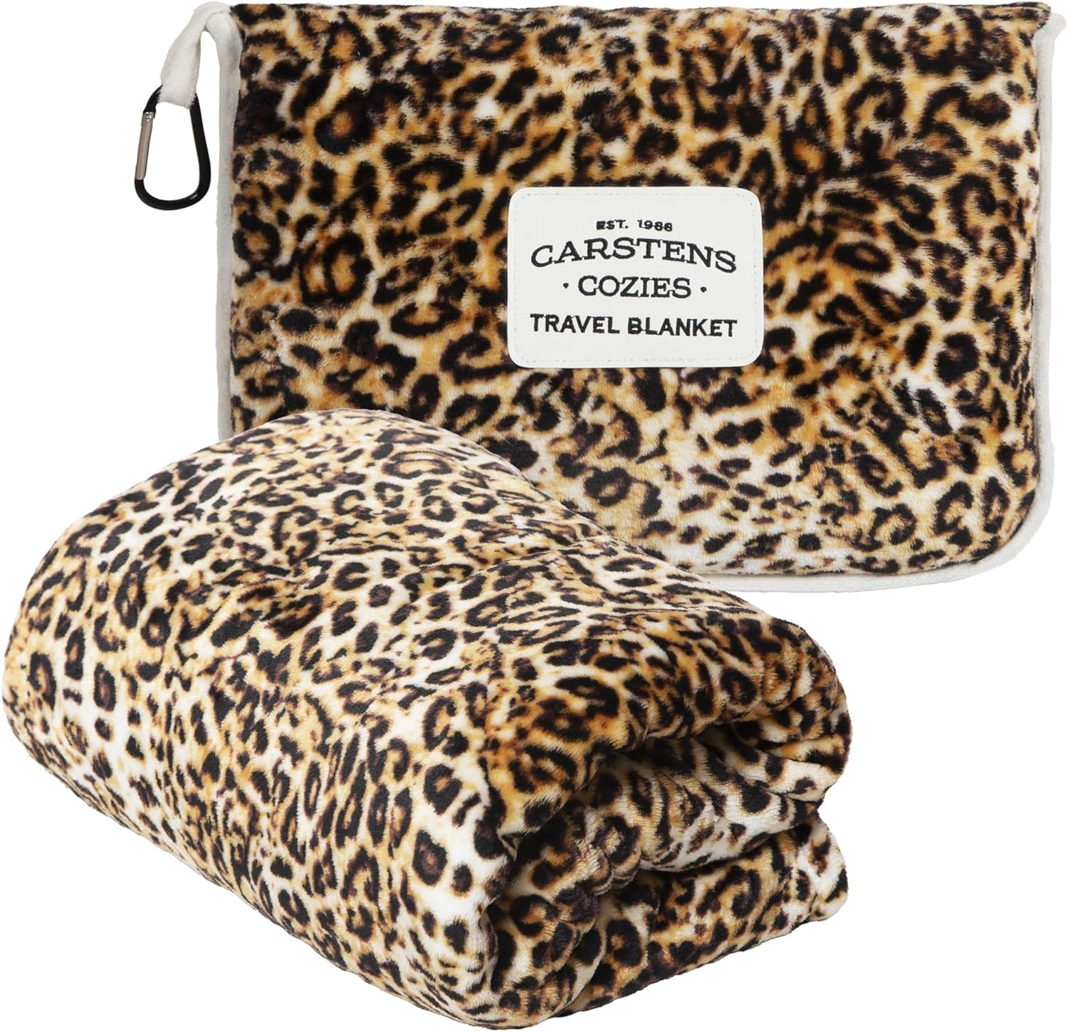CARSTENS, INC. Travel Blanket, Premium Compact 2-in-1 Airplane Blanket/Pillow, Leopard Print