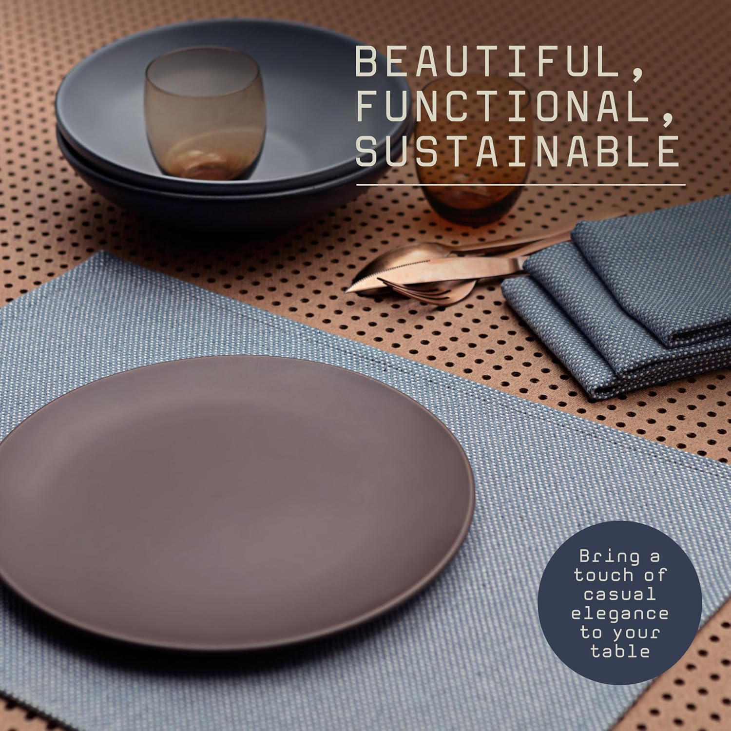 MEEMA Table Placemats Set of 4 - Blue - Christmas Kitchen Table Decor - Fabric Placemats-Table Christmas Gifts