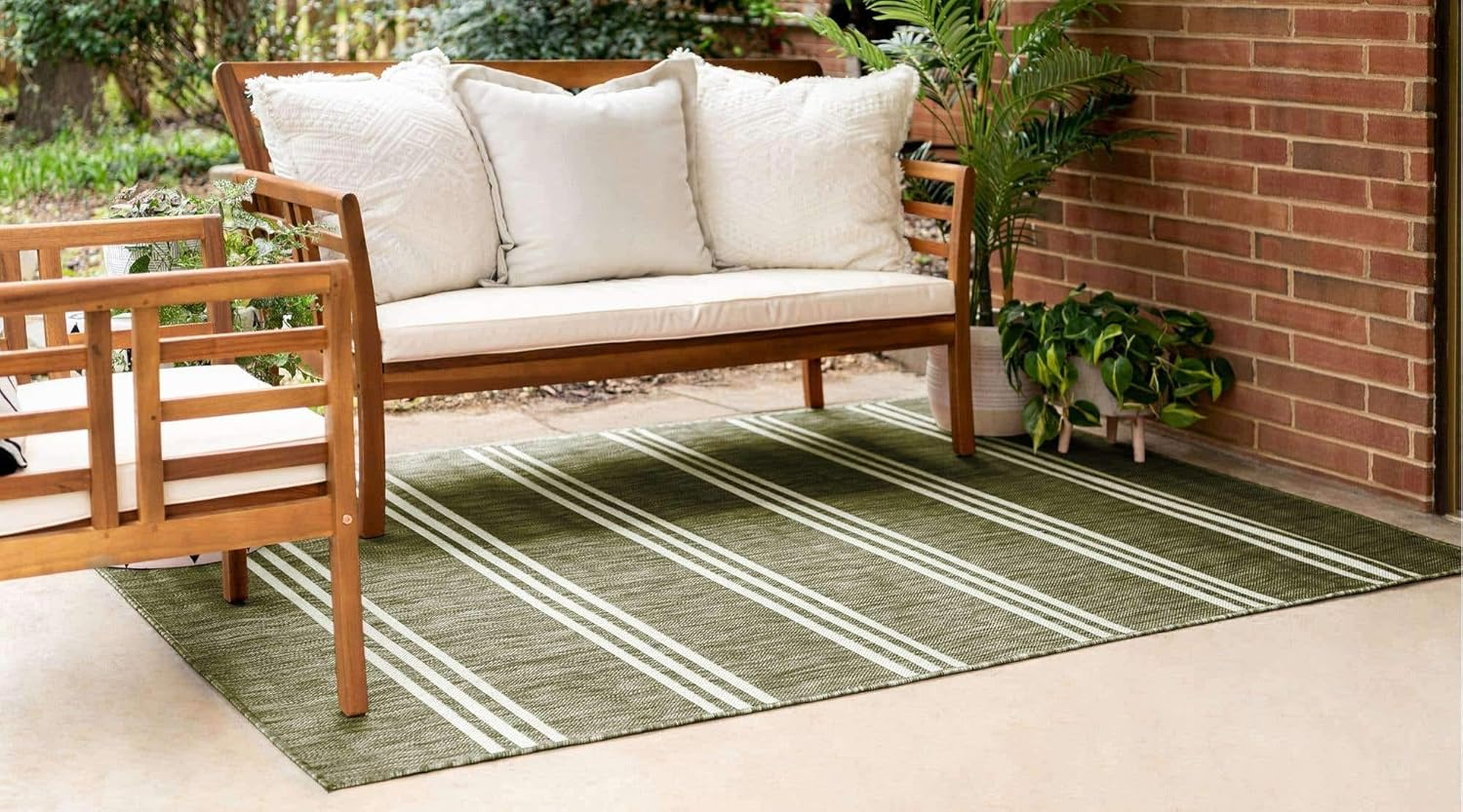 Unique Loom Outdoor Collection Area Rug - Anguilla (4' 1' x 6' 1' Rectangle, Green/ Ivory)