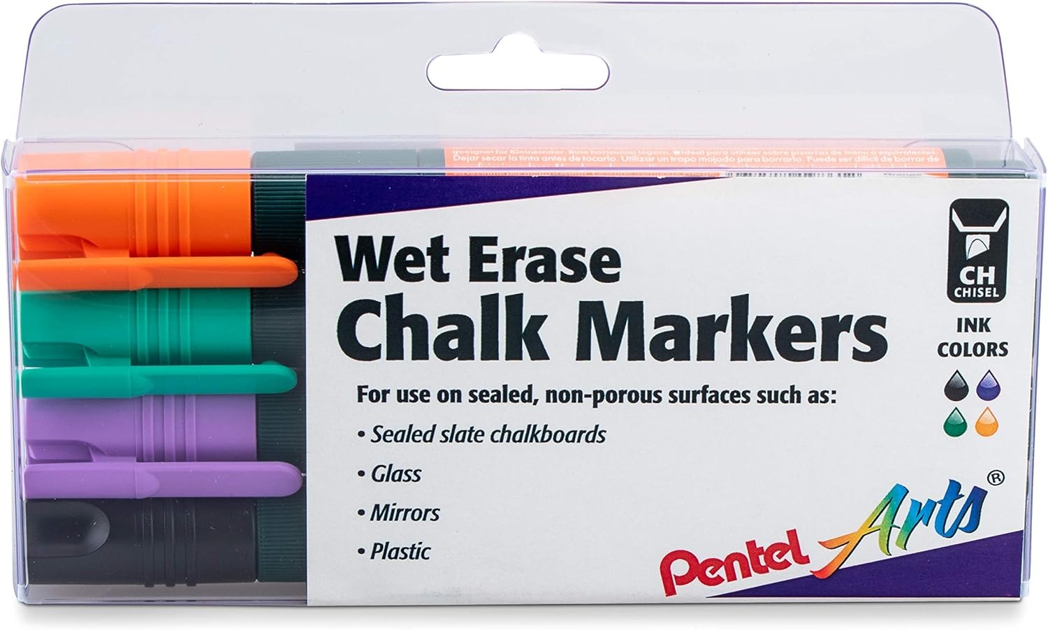 Pentel Wet Erase Chalk Markers - Secondary Colors, Chisel Point, Set of 4