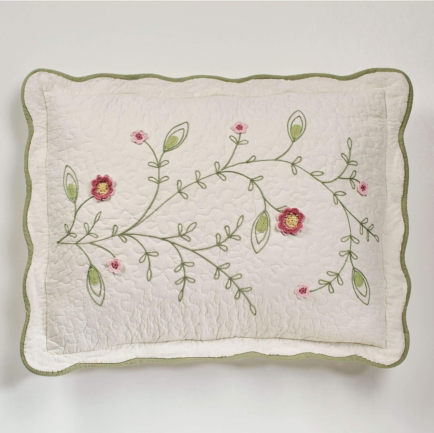 Touch of Class Country Off White Floral Crochet Stitch Cotton Quilted Bedspread, King