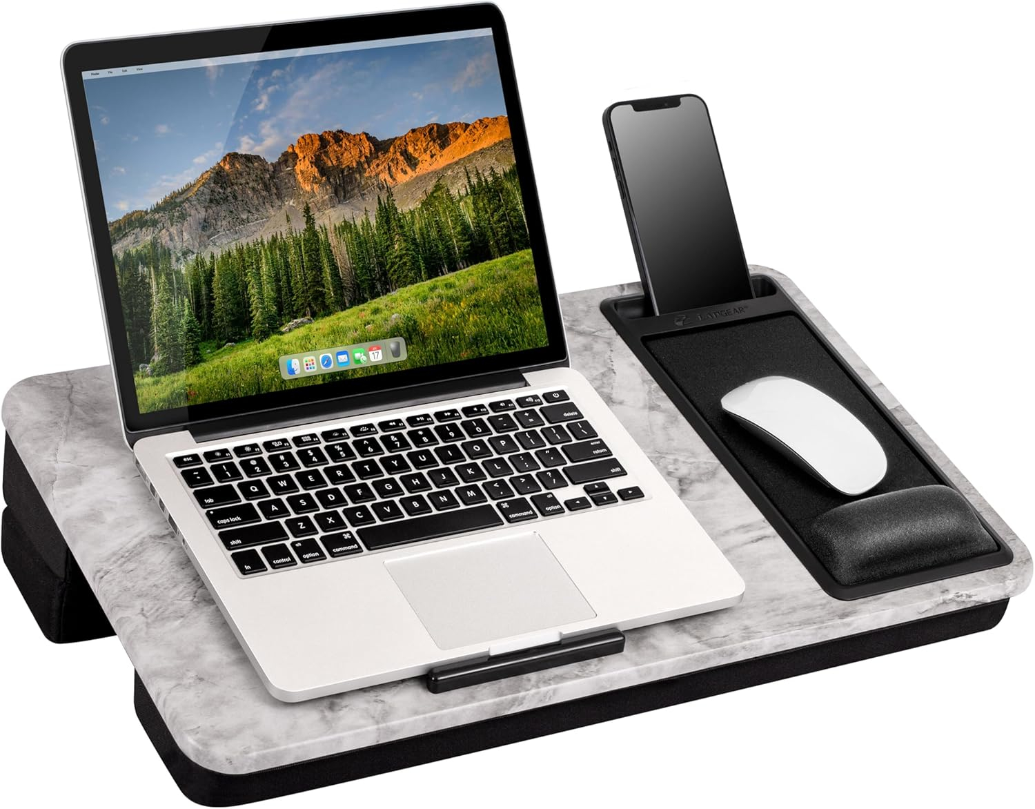 LapGear Elevation Pro Lap Desk with Wrist Rest and Adjustable Cushion, White Marble