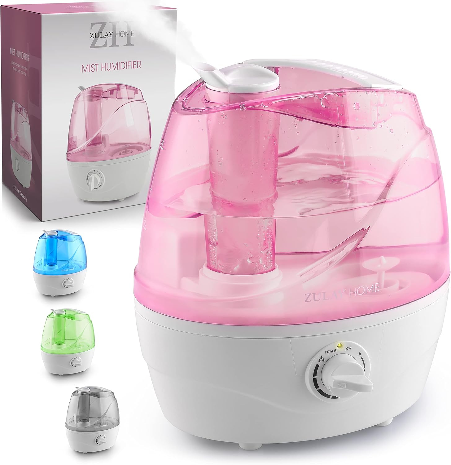 Zulay Kitchen Zulay Home Cool Mist Humidifiers For Bedroom (2.2L Water Tank) - Quiet Ultrasonic Humidifiers For Large Room With Auto Shutoff Feature - Air Humidifier For Plants, Nursery, Kids Room (Gray)