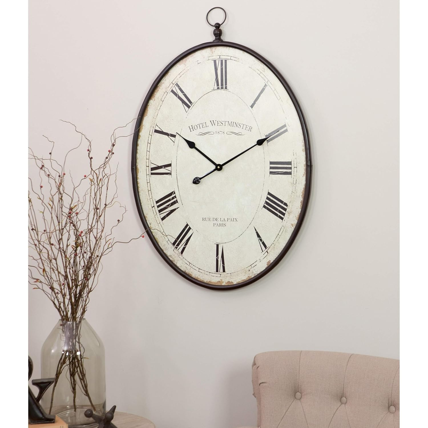 Aspire Home Accents Ines Large Oval Wall Clock - 36"H x 23.5"W x 1.5"D