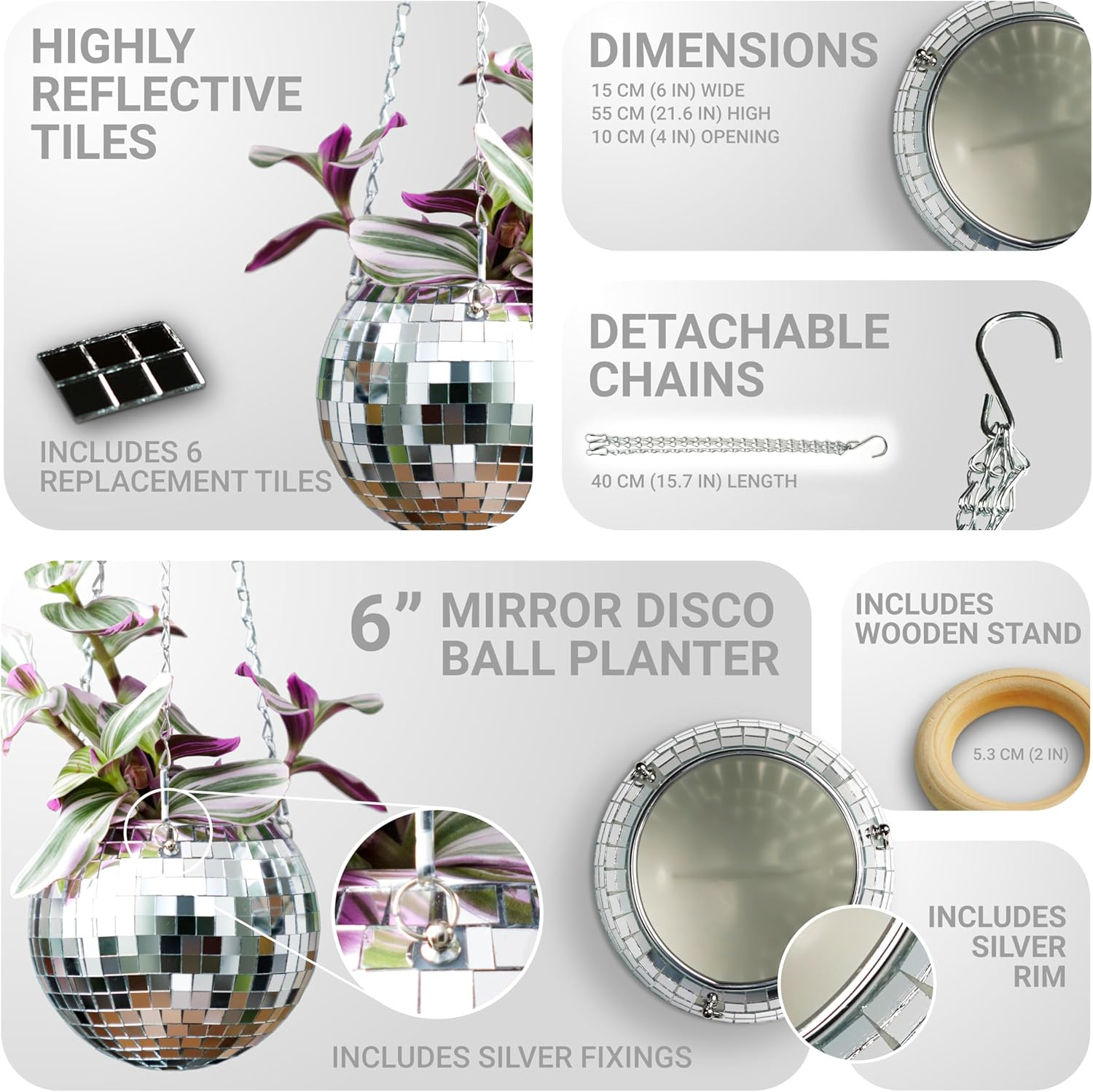 Silver Disco Ball Hanging Planter for Indoor Plants