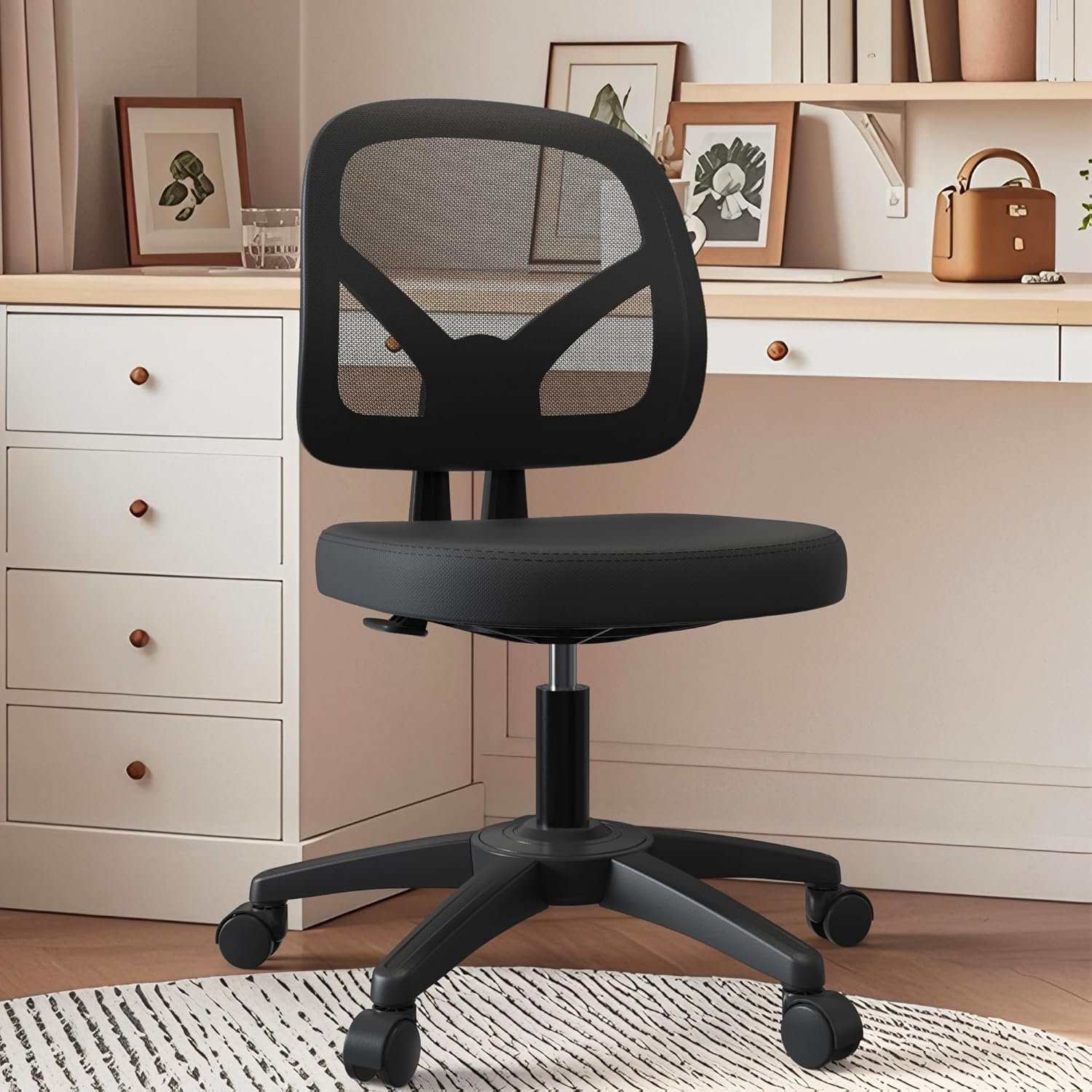 Mesh Office Chair Ergonomic Small Desk Chair No Arms Black Swivel Computer Chair with Wheels Task Chair for Small Spaces Mid Back Home Office Chair for Adults and Kids