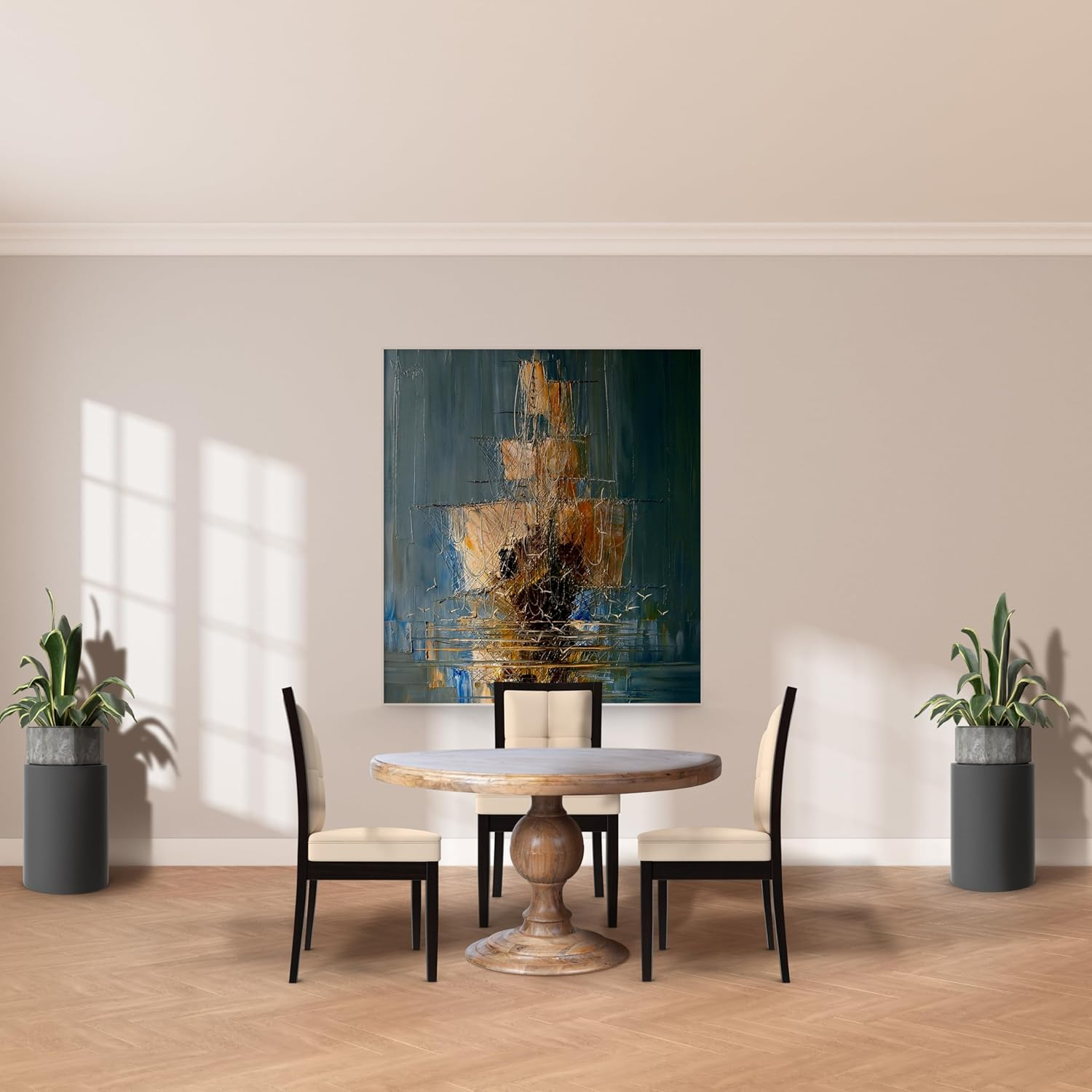 Mango Wood Round Dining Table - Pedestal Base - Mango Teak Finish - 48"Dia. x 30"H