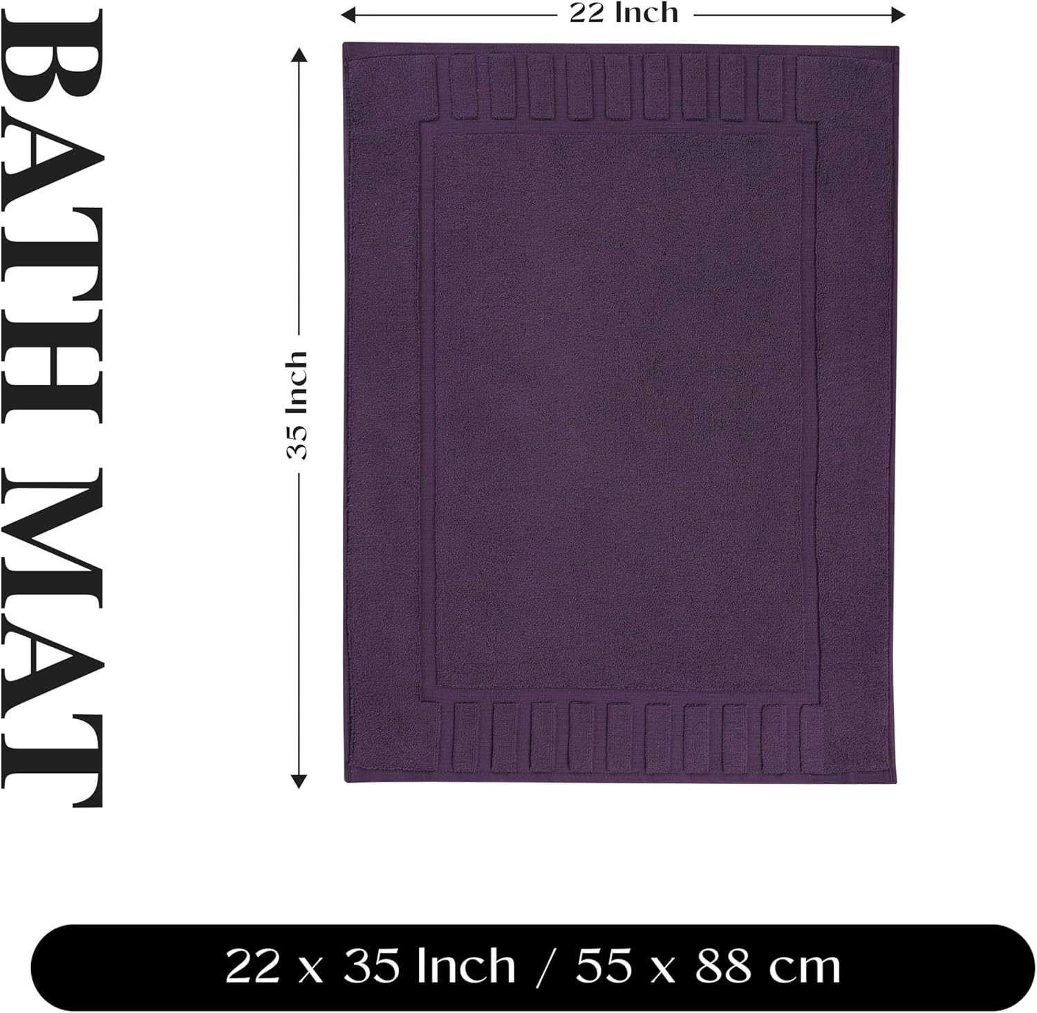 Superior Leo Cotton Geometric Border Bath Mat, 22" x 35", Set of 2, Eggplant