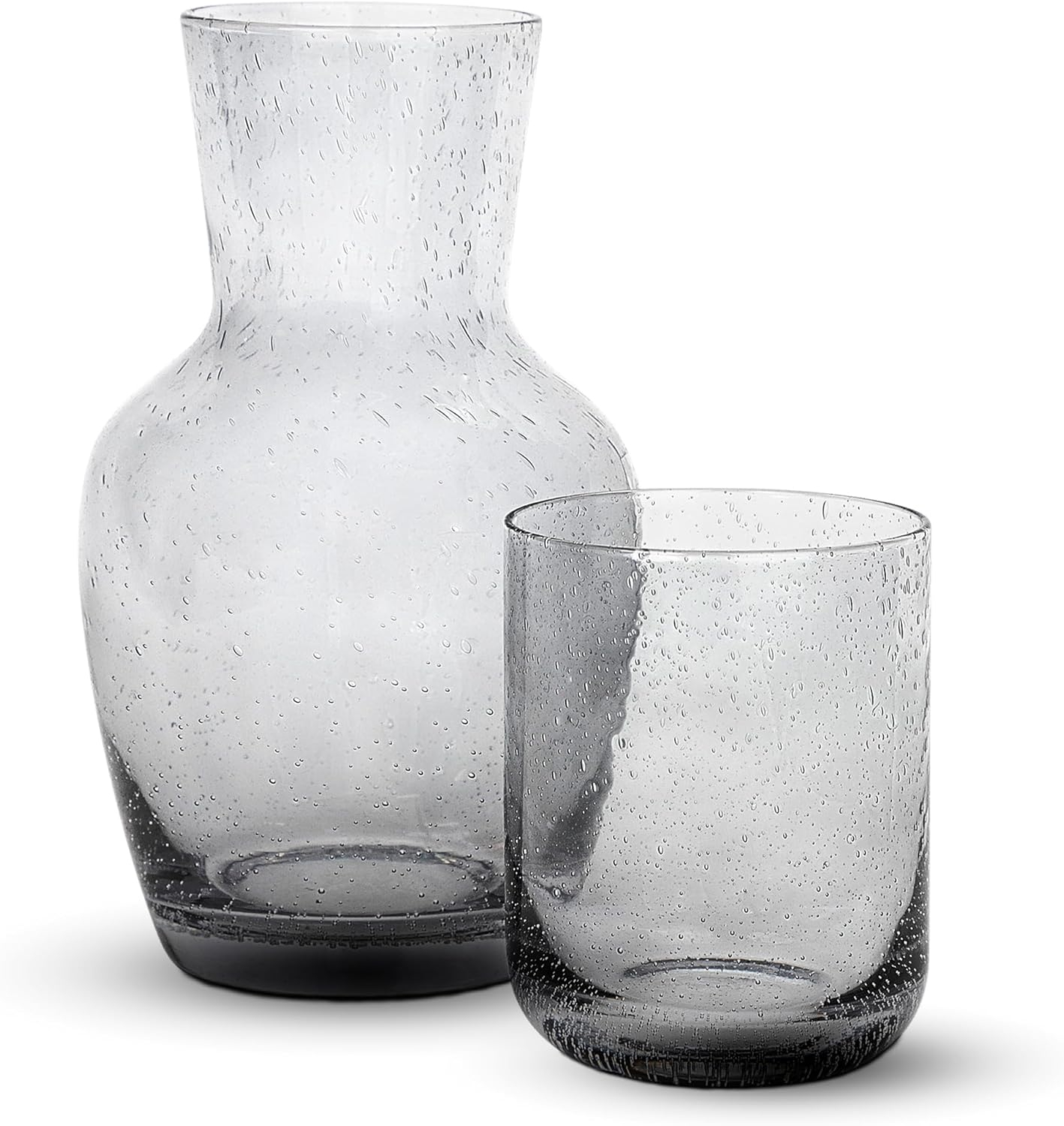Gray Bubble Glass Carafe and Tumbler Set with Lid, 28-Oz