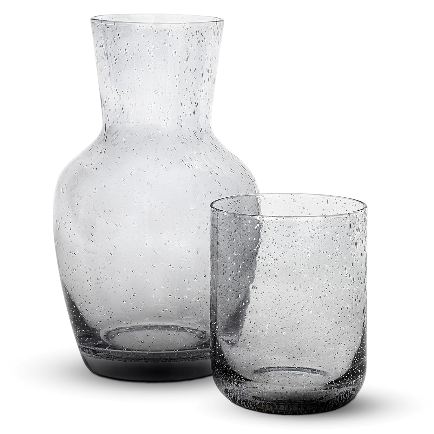Gray Bubble Glass Carafe and Tumbler Set with Lid, 28-Oz