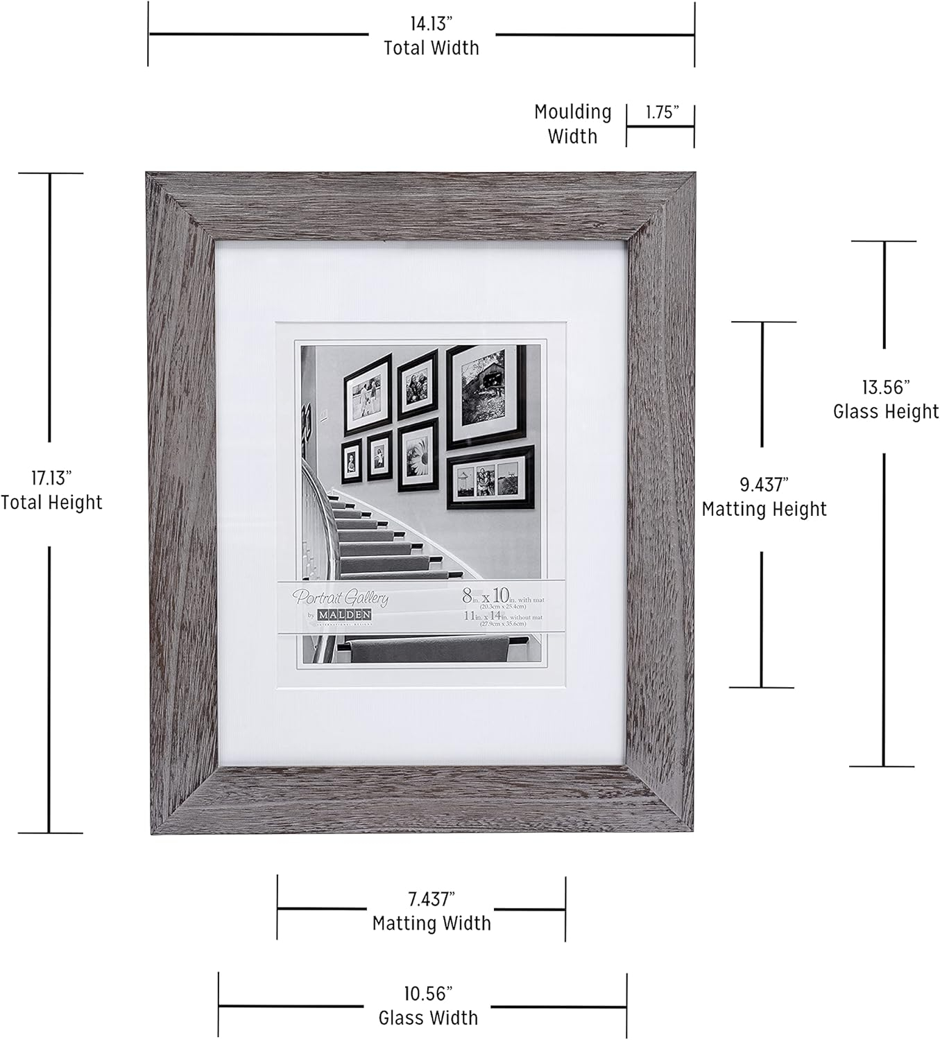 Malden International Designs Manhattan Distressed Mat Picture Frame, 8x10/11x14, Gray