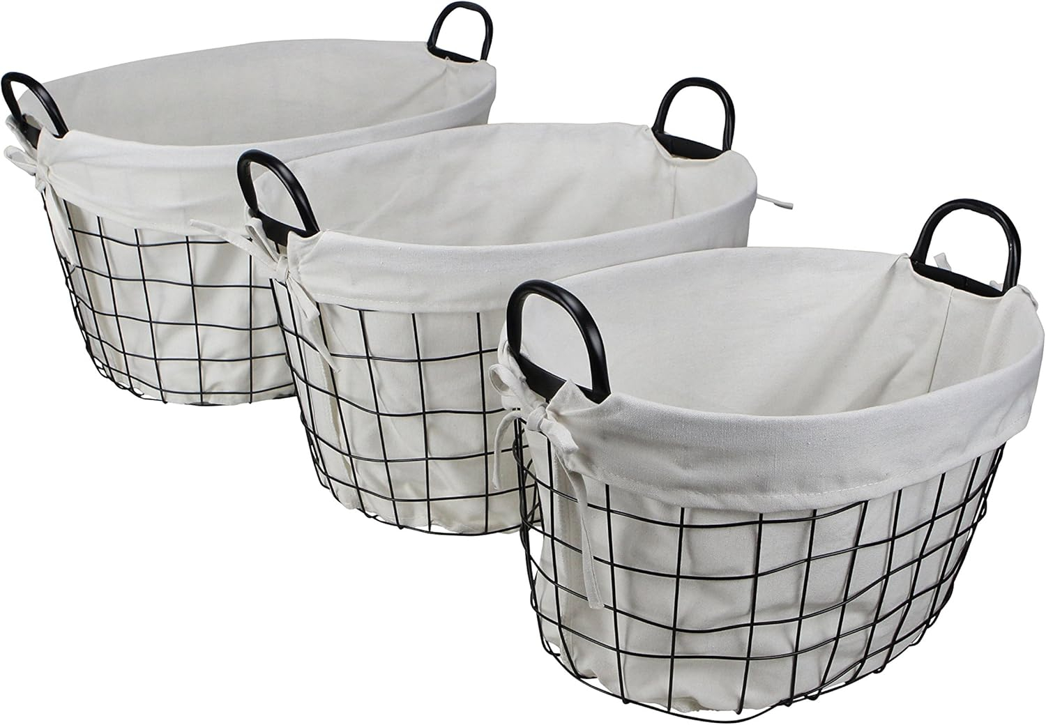 Cheungs Set Of 3 Lined Metal Wire Oval Basket With Handle