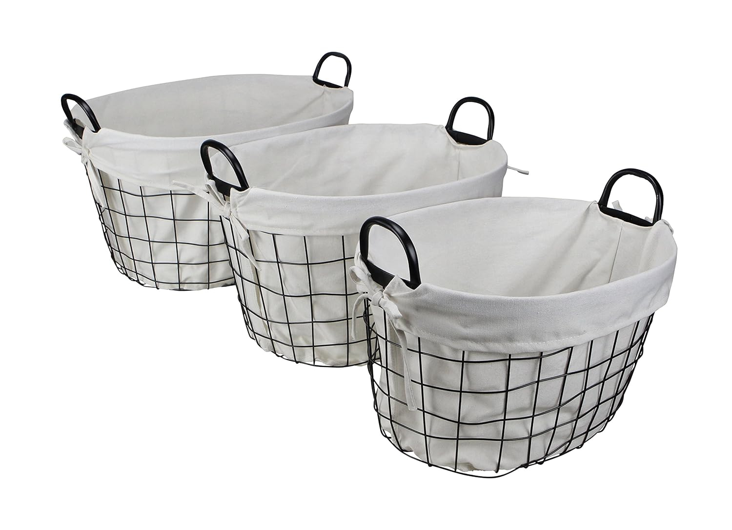 Cheungs Set Of 3 Lined Metal Wire Oval Basket With Handle