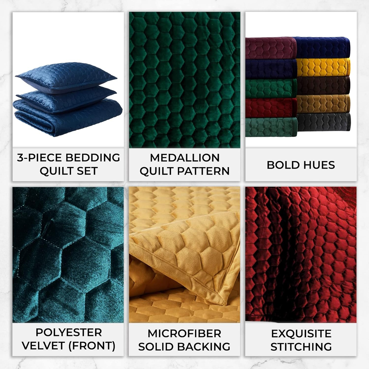 Chocolate Queen Velvet Reversible Quilt Set with Honeycomb Stitch