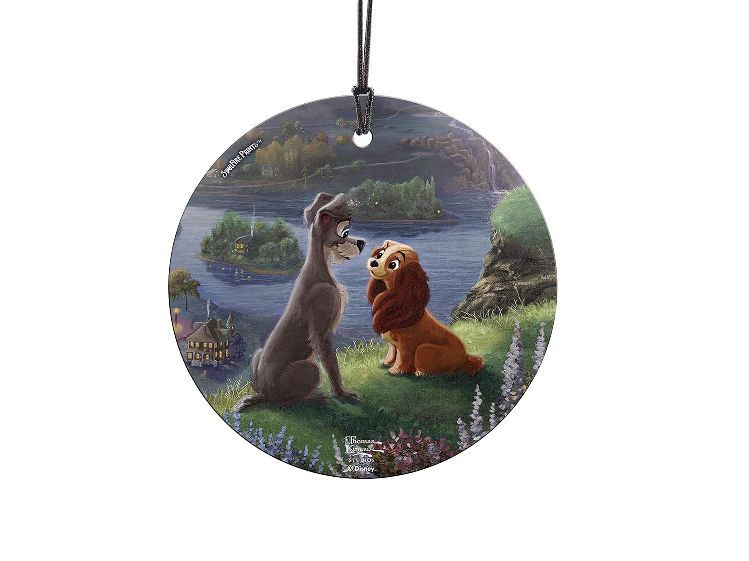 Disney – Lady and The Tramp – Falling in Love – Thomas Kinkade – 3.5” Starfire Prints Hanging Glass Print Accessory - Ideal for Gifting and Collecting – by Trend Setters Ltd.