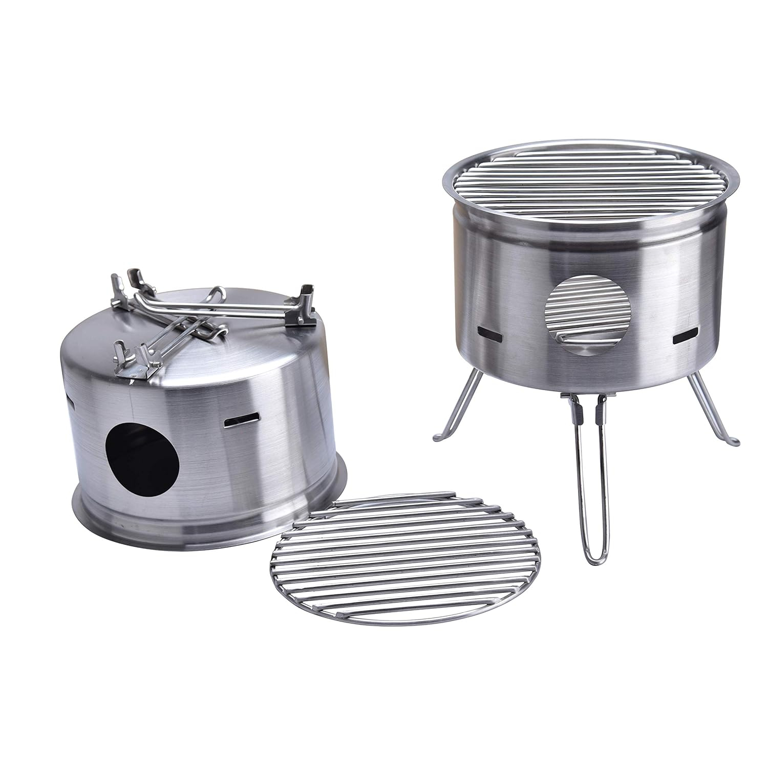ARC USA BQ2026, Easy Carry Stainless Steel Camping Stove Backing Stove Portable Wood Burning Stoves for Picnic BBQ Camp Hiking with Grid