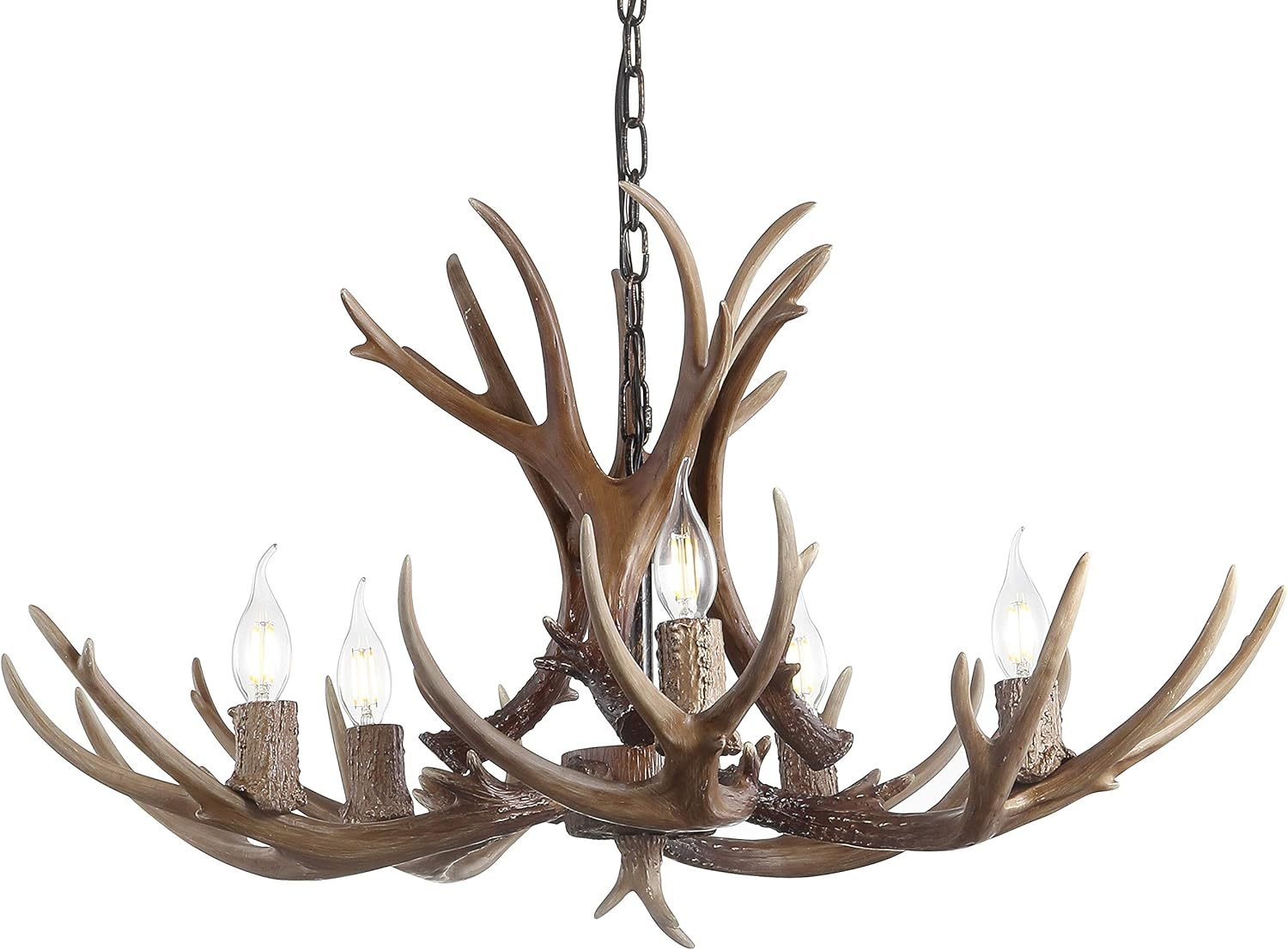 JONATHAN Y JYL6300A Eldora 30" Adjustable Resin Antler 5-Light LED Chandelier, Farmhouse, Rustic, Cottage, Transitional for living room, dinning room, bedroom, office Bulb Included, Brown