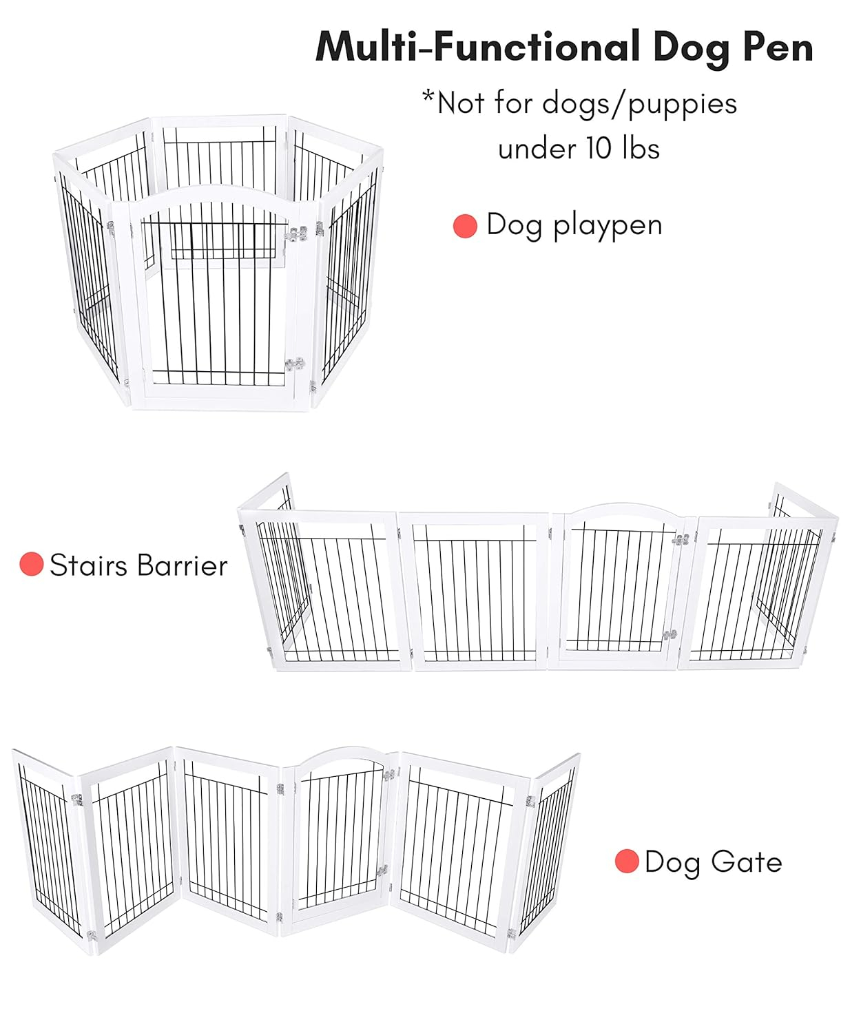 Expandable White Wood and Black Wire Freestanding Pet Gate