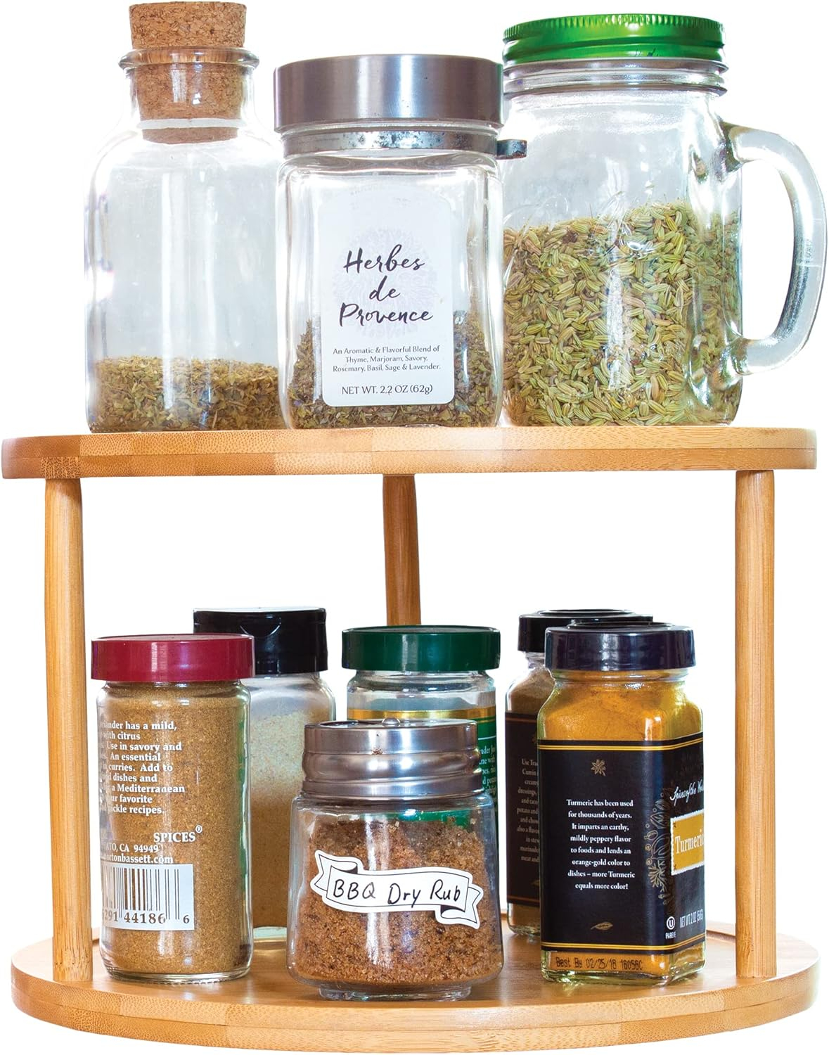 TB Home Two-Tier Bamboo 10" Lazy Susan Turntable for Cabinets, Countertop, Panty or Table