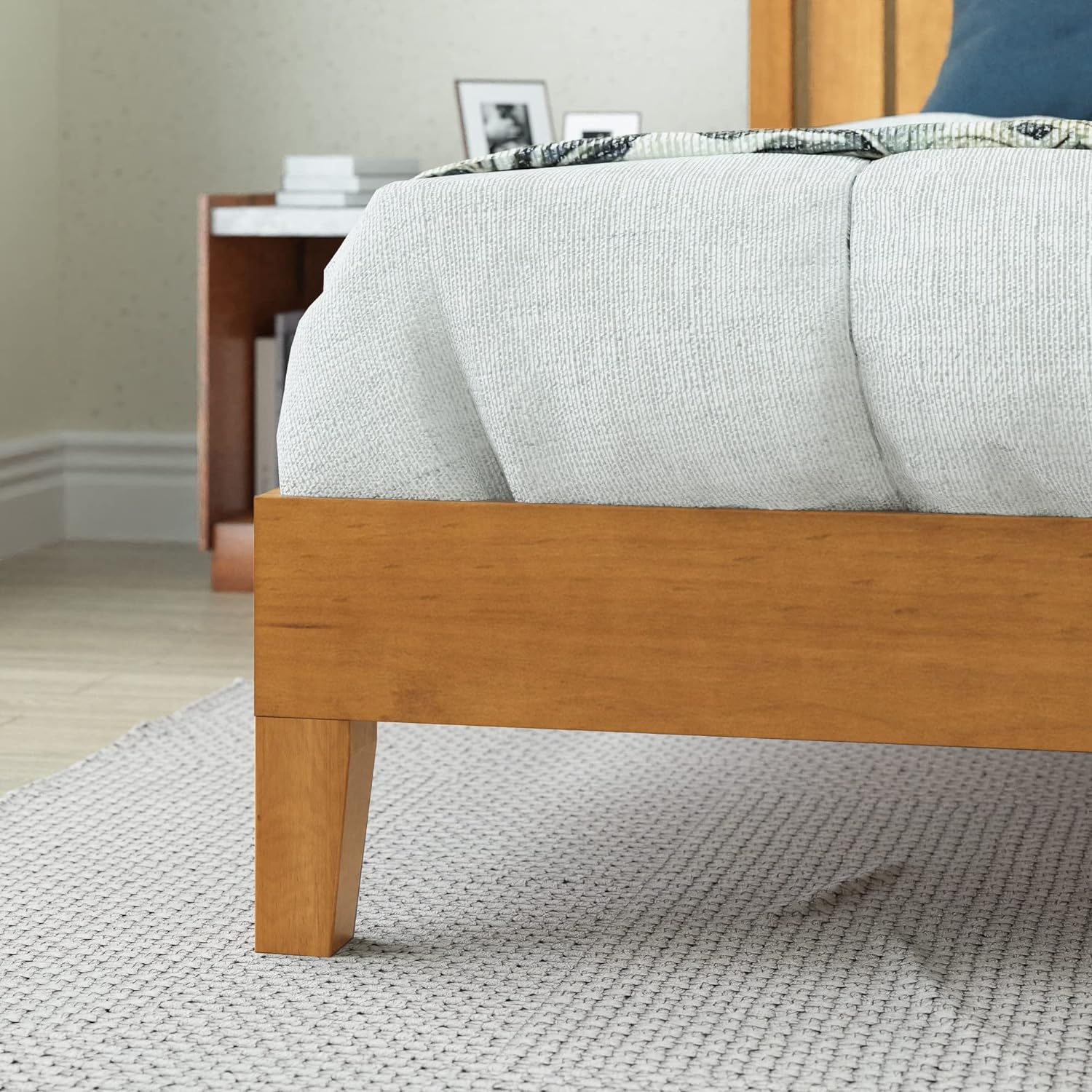 Rustic Pine Full Wood Platform Bed Frame with Headboard