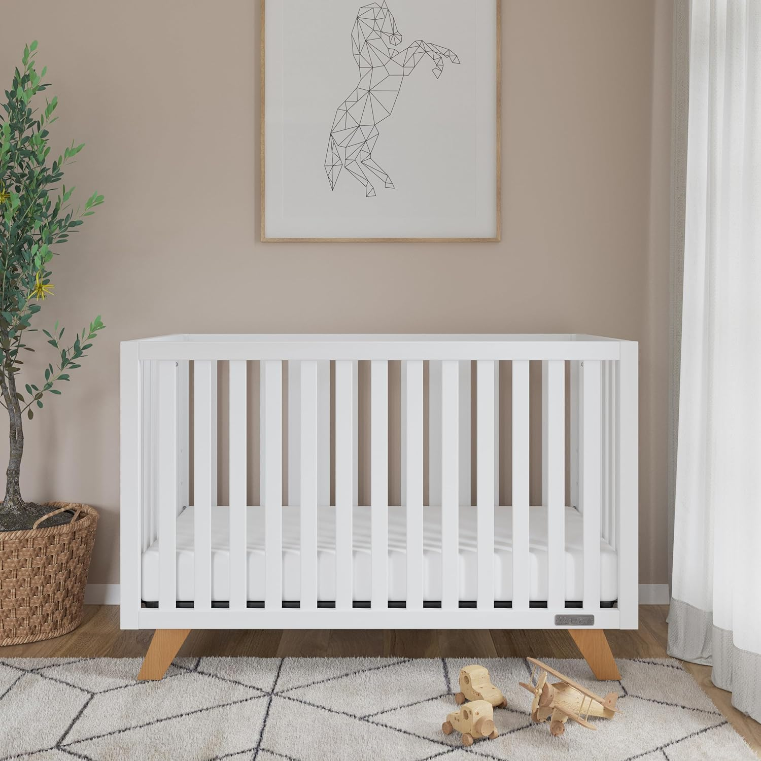 Child Craft SOHO 2 Piece Nursery Furniture Set, 4-in-1 Convertible Crib and Dresser (White/Natural)
