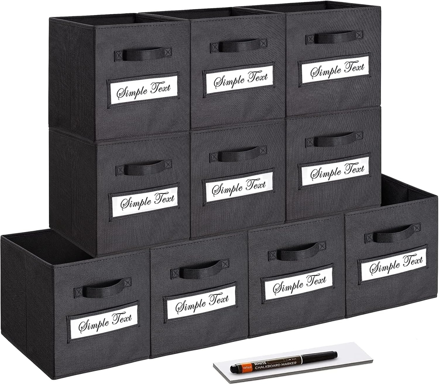 artsdi 11 Inch Storage Cube,Storage bin,cube storage (Set of 10) Foldable Fabric Cube Storage Bins with 10 Labels Window Cards & a Pen,Baskets Containers for Shelves,Closet Organizers Box,Black