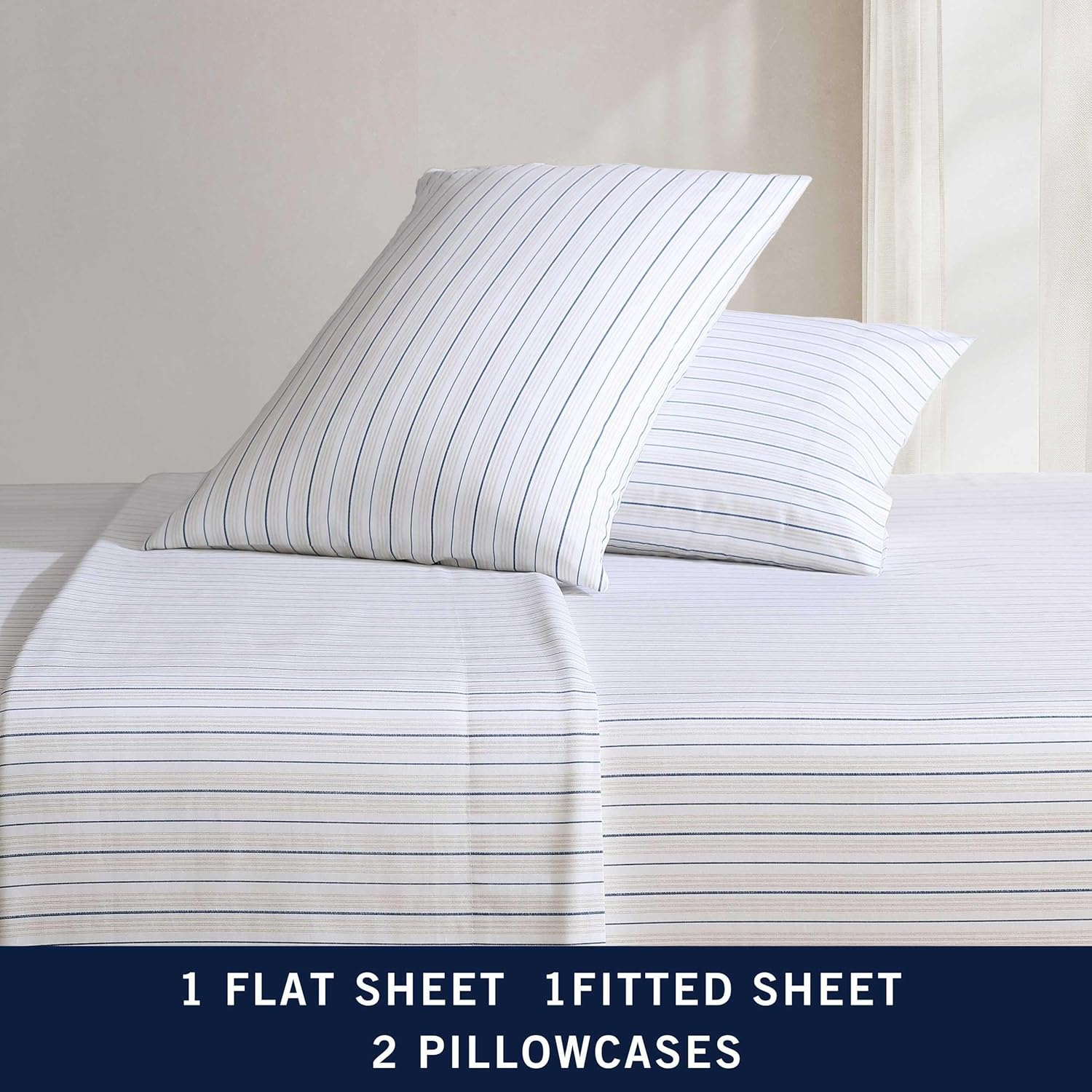 Full Size Sable Heather Cotton Percale Stripe Sheet Set