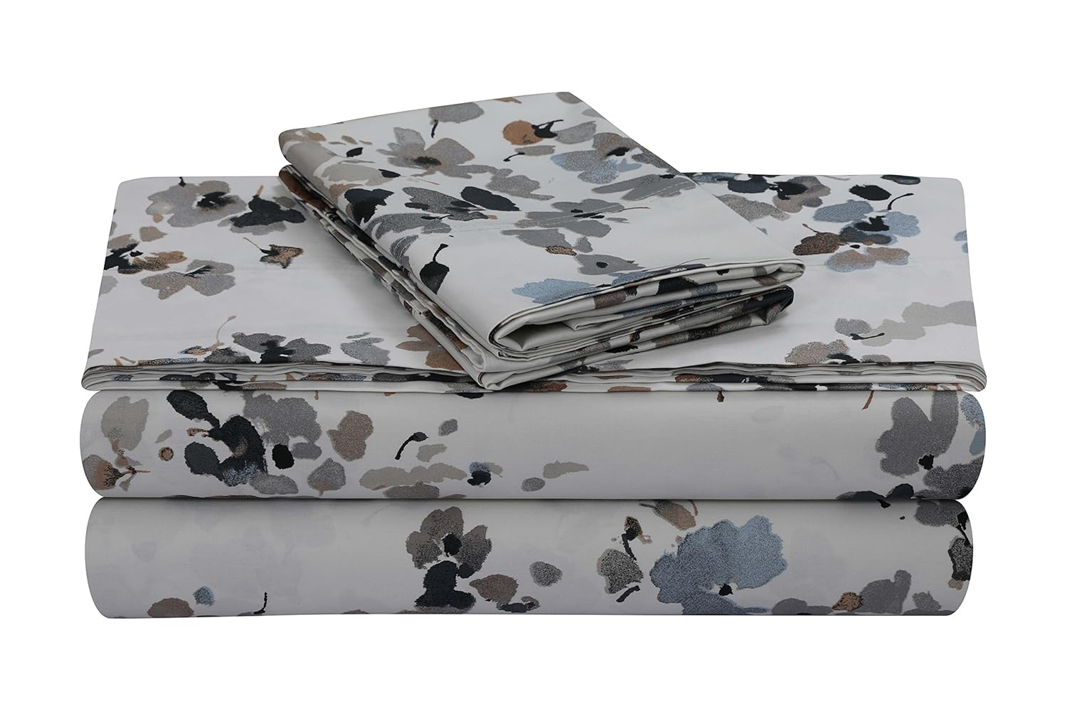 Standard Gray Floral Cotton Sateen Pillowcase Set
