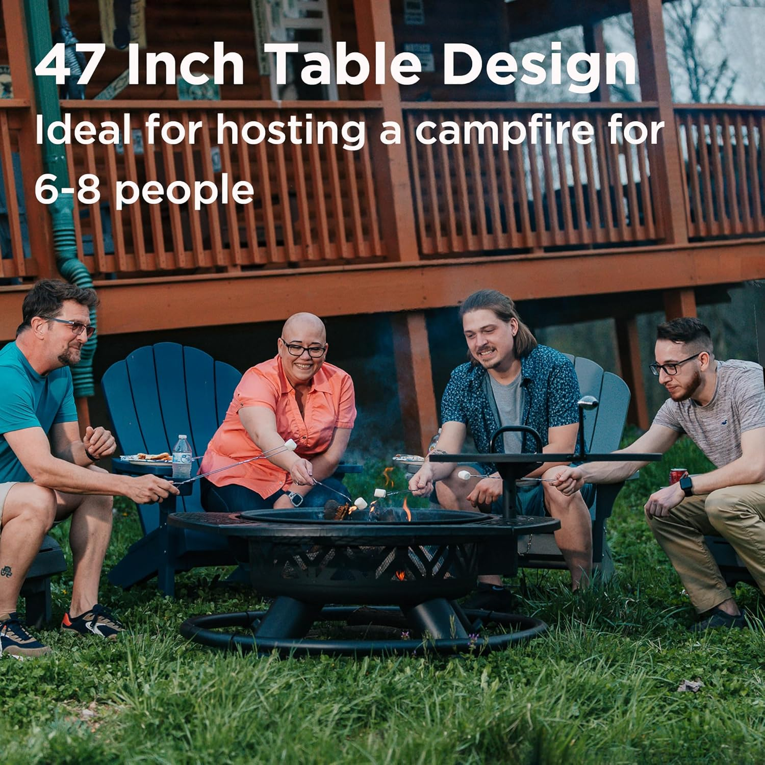Red Mountain Valley Outdoor Fire Pit 47'' with Adjustable Grill, Outdoor Large Wood Burning BBQ Firepit Bowl, Bonfire Fire Pits with Cooking grates, 2-in-1 Steel Table for Backyard, Patio Picnic