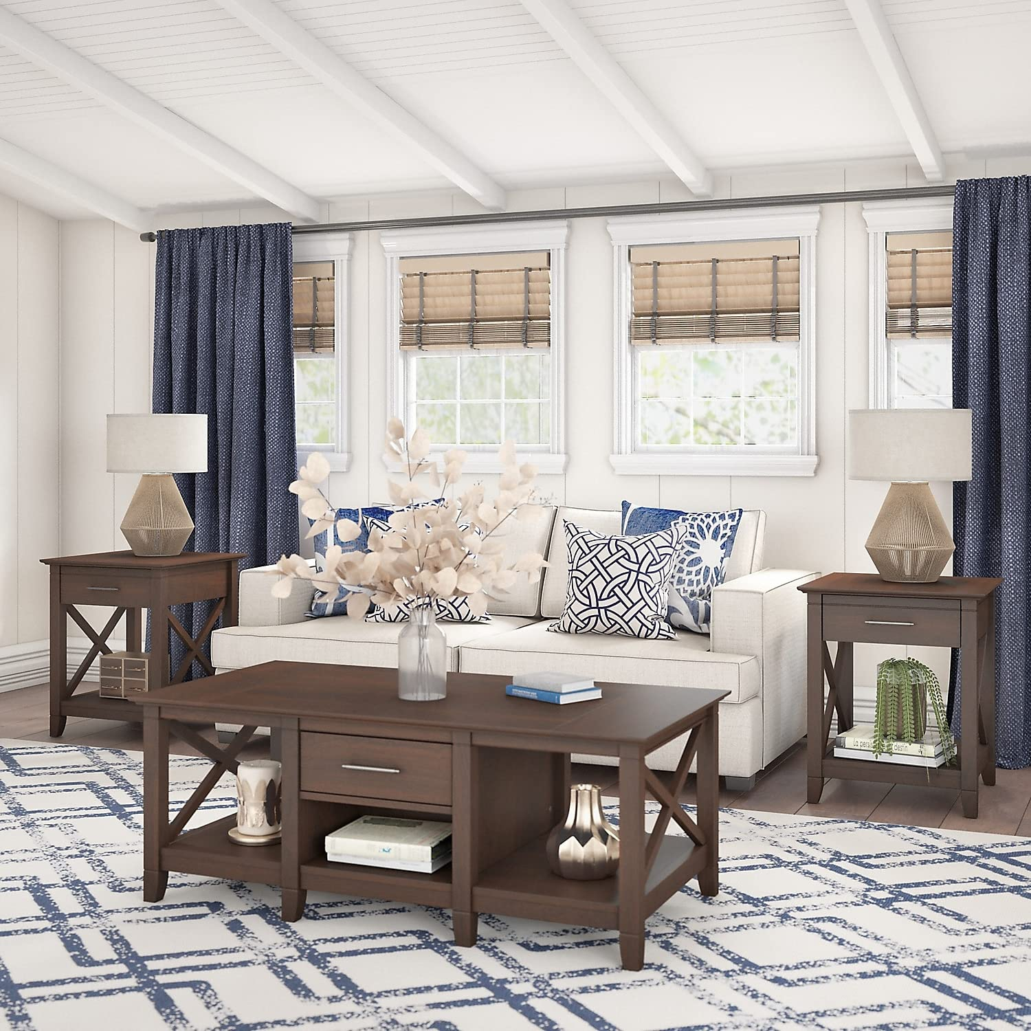 Key West Coffee Table with Set of 2 End Tables in Linen White - Engineered Wood