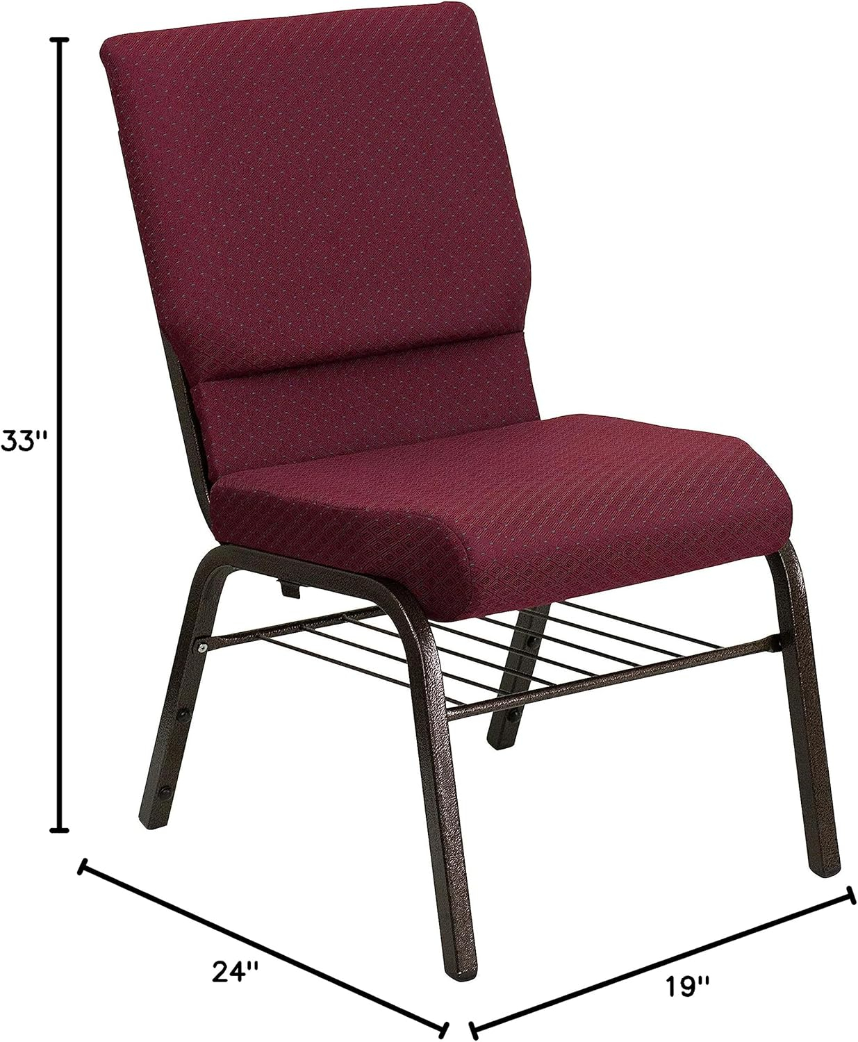 Burgundy Patterned Fabric Church Chairs with Gold Metal Frame, Set of 4