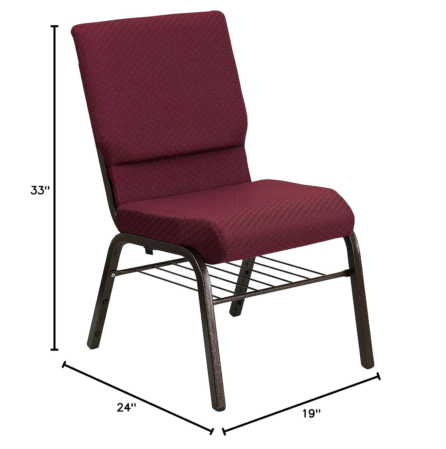 Burgundy Patterned Fabric Church Chairs with Gold Metal Frame, Set of 4