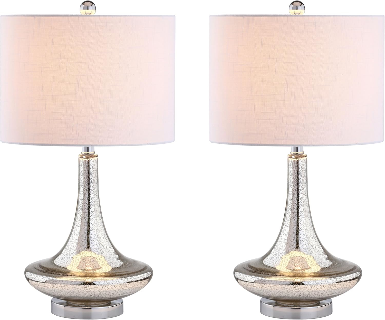 JONATHAN Y JYL1081A-SET2 Cecile 25.5" Glass Teardrop LED Table Lamp, Contemporary, Transitional for living room, dinning room, bedroom, office Bulb Included, Mercury Silver/Chrome (Set of 2)
