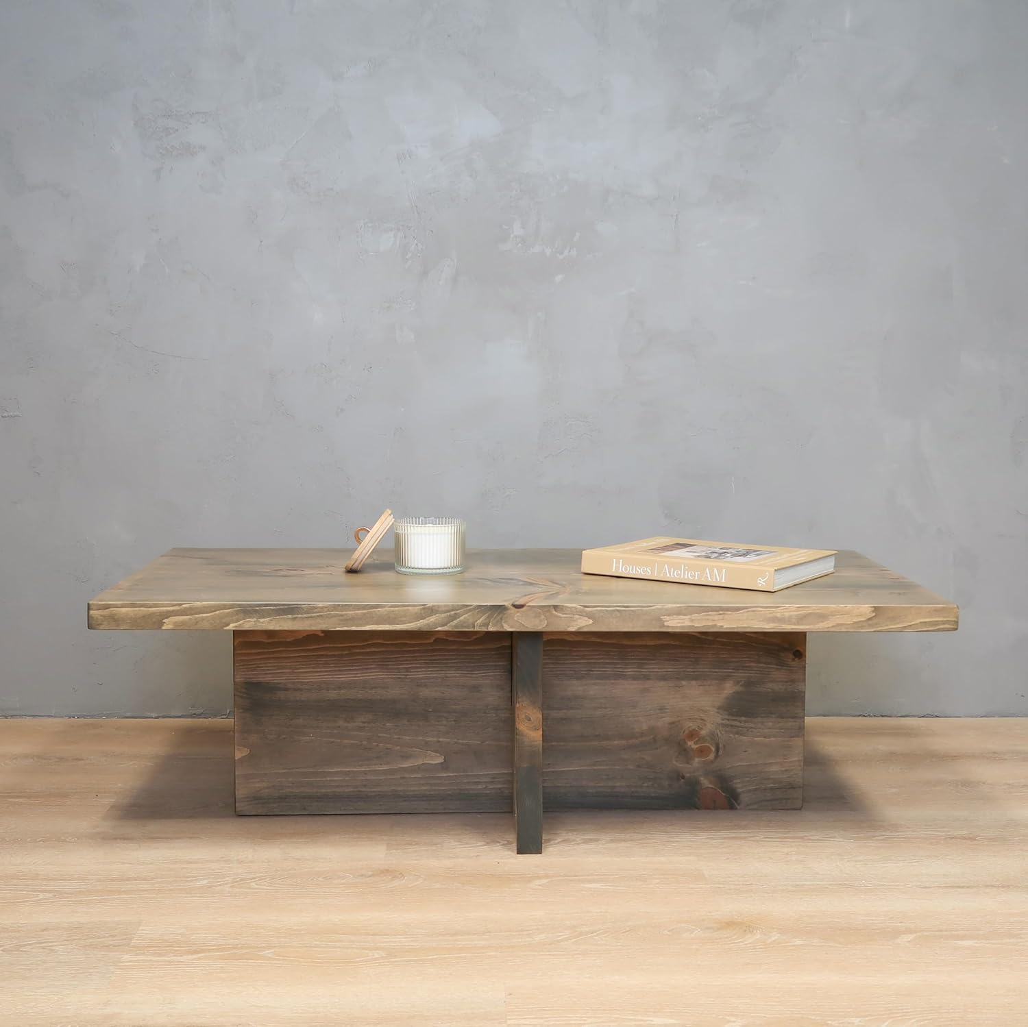 Solid Wood Coffee Table with Cross Base Legs, Rustic, Modern, Living Room, Bedroom, Made in USA (Aged Barrel, 36Wx18Dx15H)