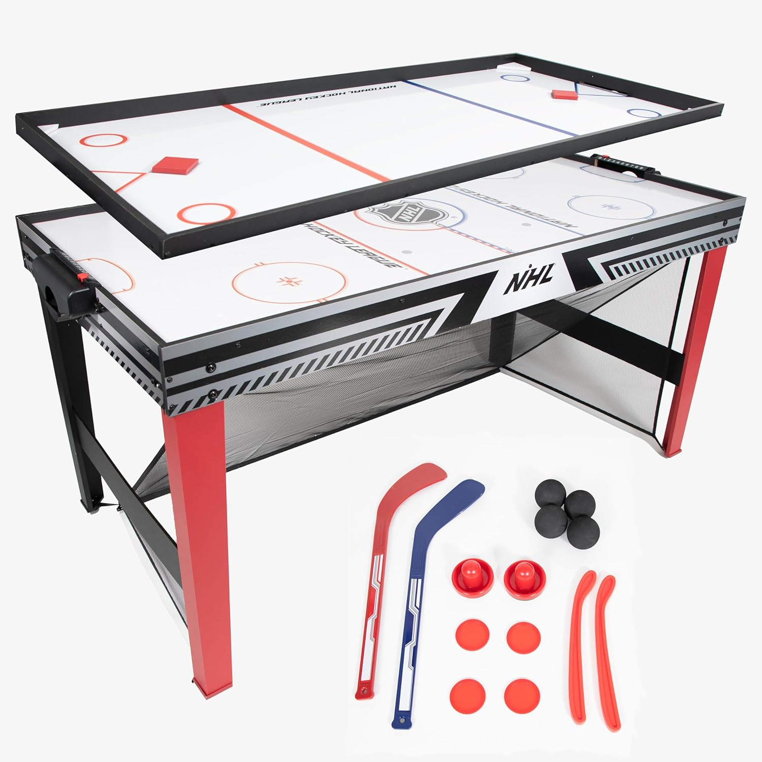 Nhl 60" Hat Trick 3-in-1 Hockey Table - Air, Knock & Knee Hockey - Air Powered, Includes Accessories