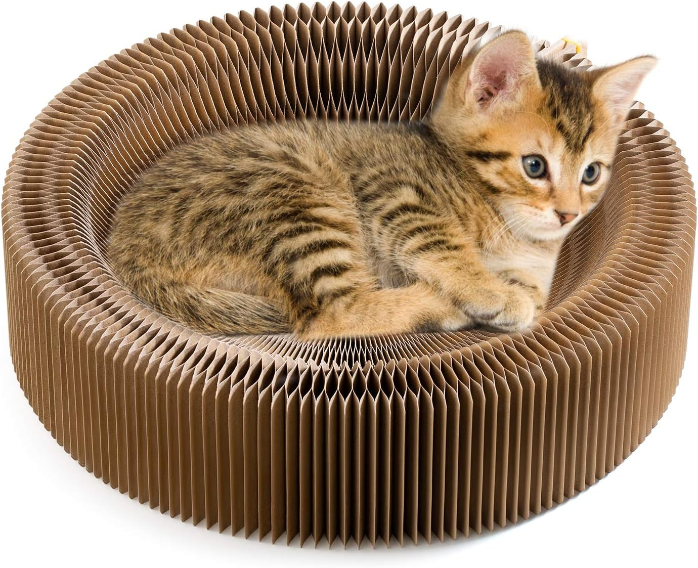 Collapsible Cat Scratcher Lounge Bed, Cardboard Cat Bed, Corrugated Pet Scratcher Pad, Round Shape Cat Scratching Bed Nest for Indoor Big Large Kitty Kitten Cats