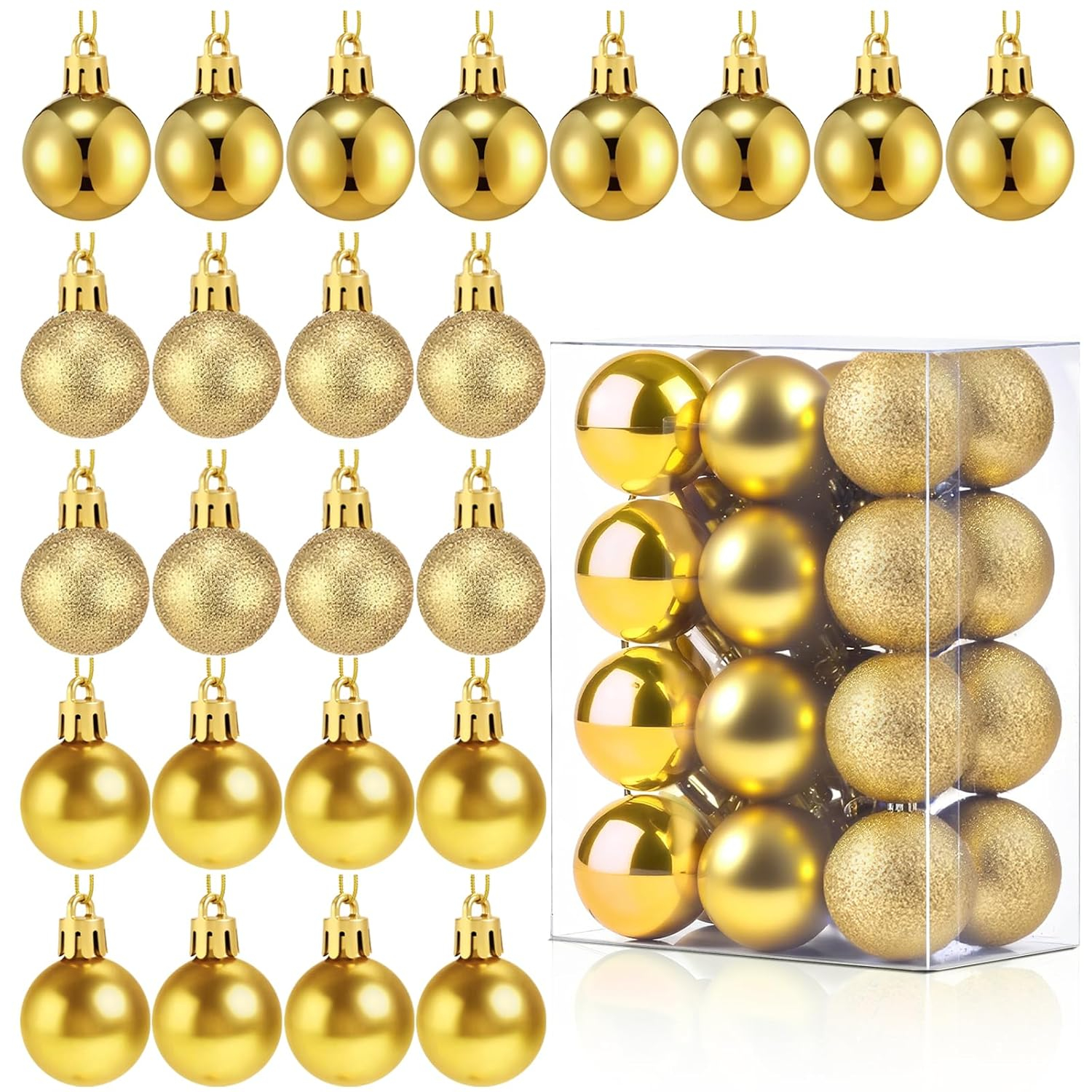 Set of 24 Mini Shatterproof Christmas Balls Tree Ornaments Party Decoration, 3cm/1.1inch gold 3cm