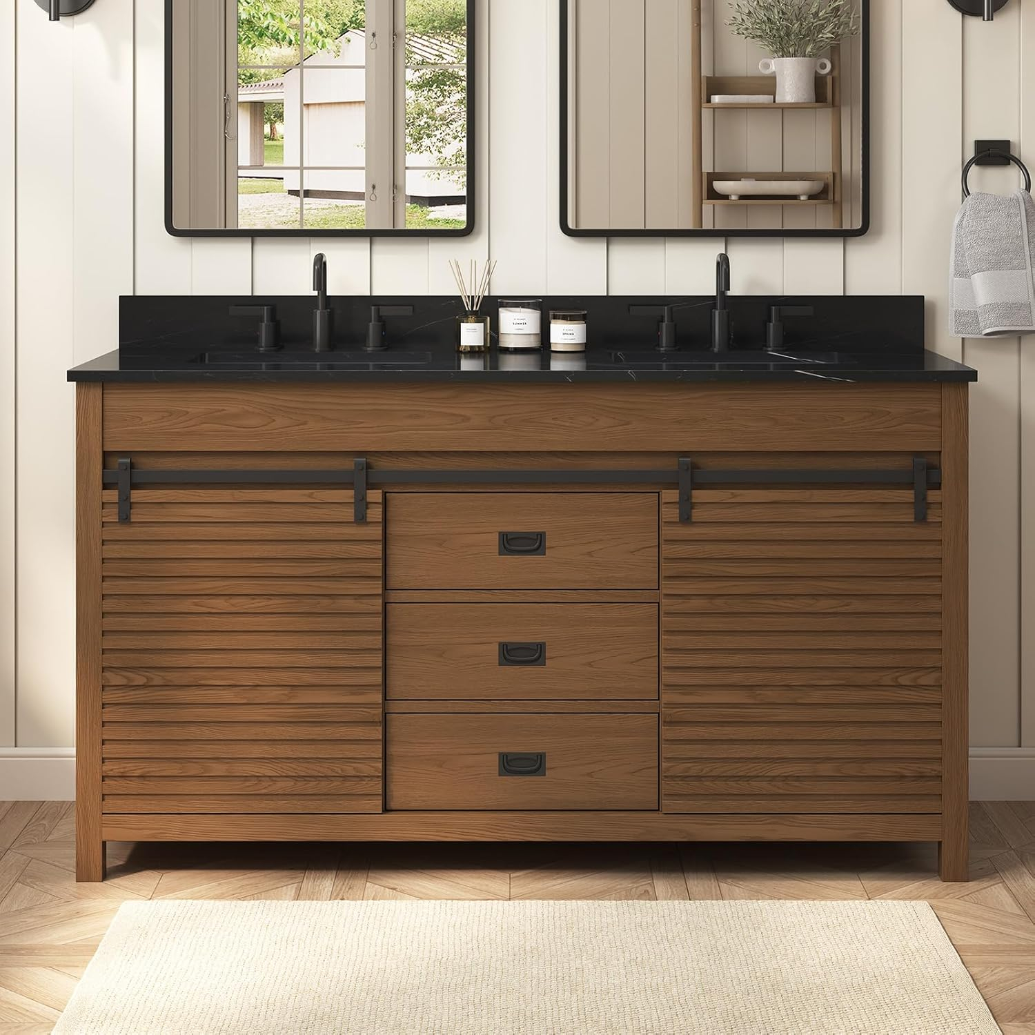 Richfield 60-inch White Painted Freestanding Double Sink Bathroom Vanity