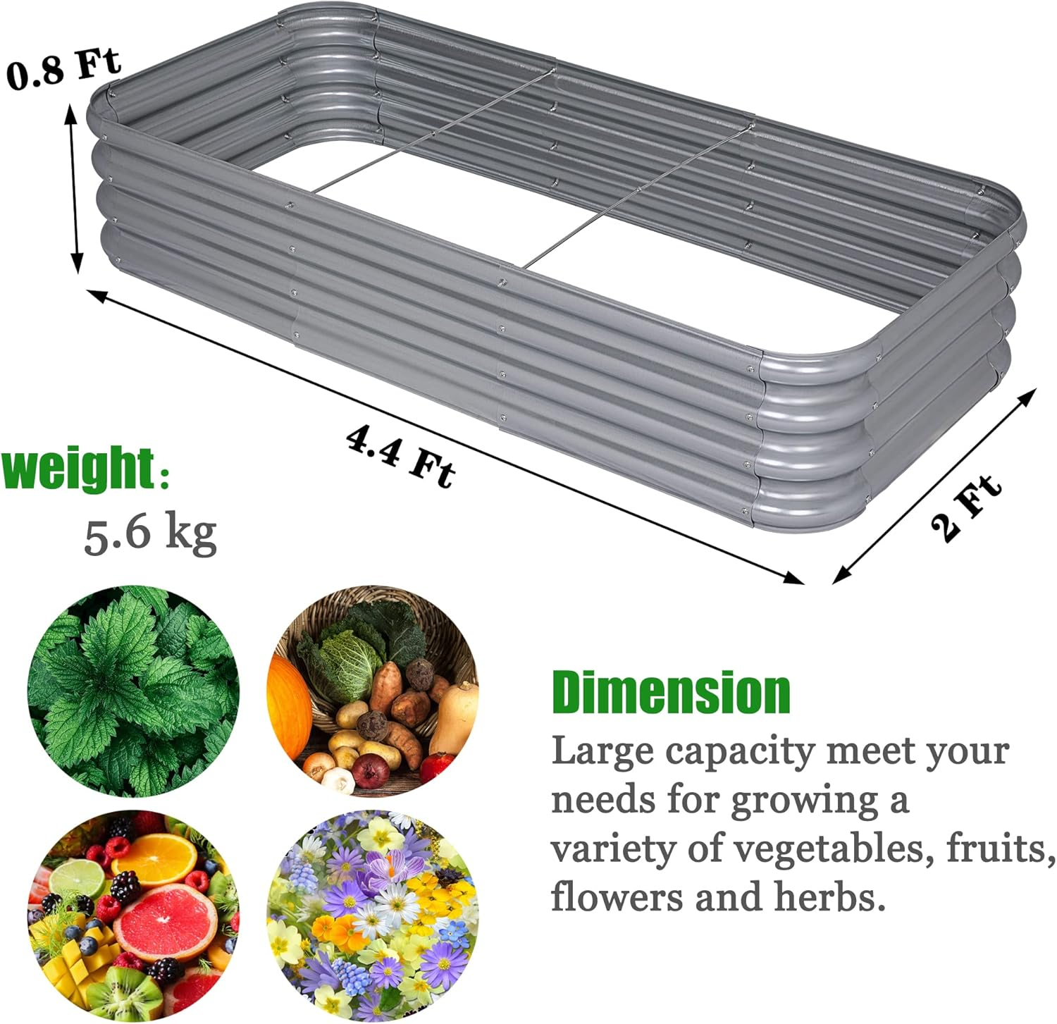Sunnyglade Galvanized Raised Garden Bed Kit, Rot-Resistant Metal Garden Bed Planter for Gardening Vegetables, Fruits, Flower (4 .4X 2 x 0.8 FT)