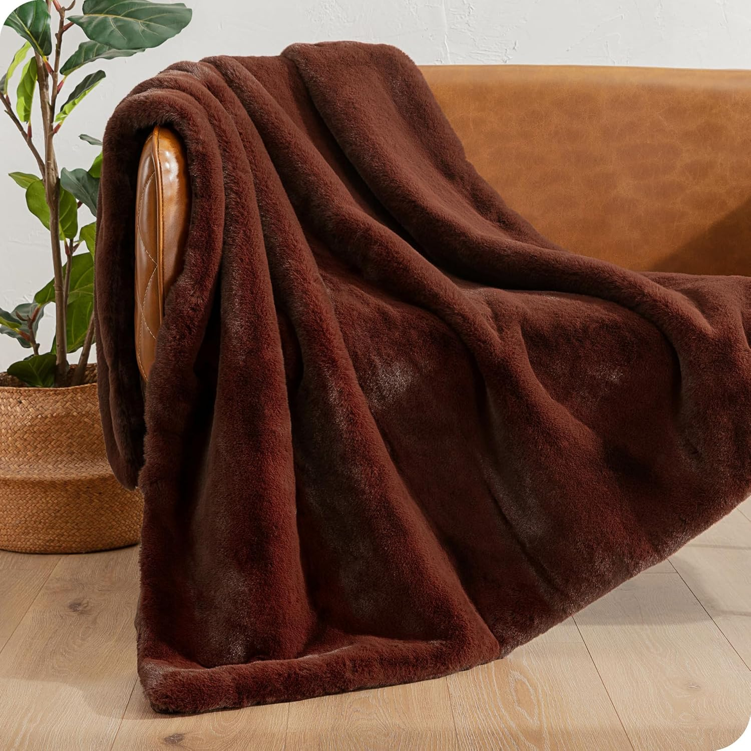 Bare Home Faux Fur Blanket - 47" x 60" - Ultra Soft Fleece - Throw, Ombre Stripe