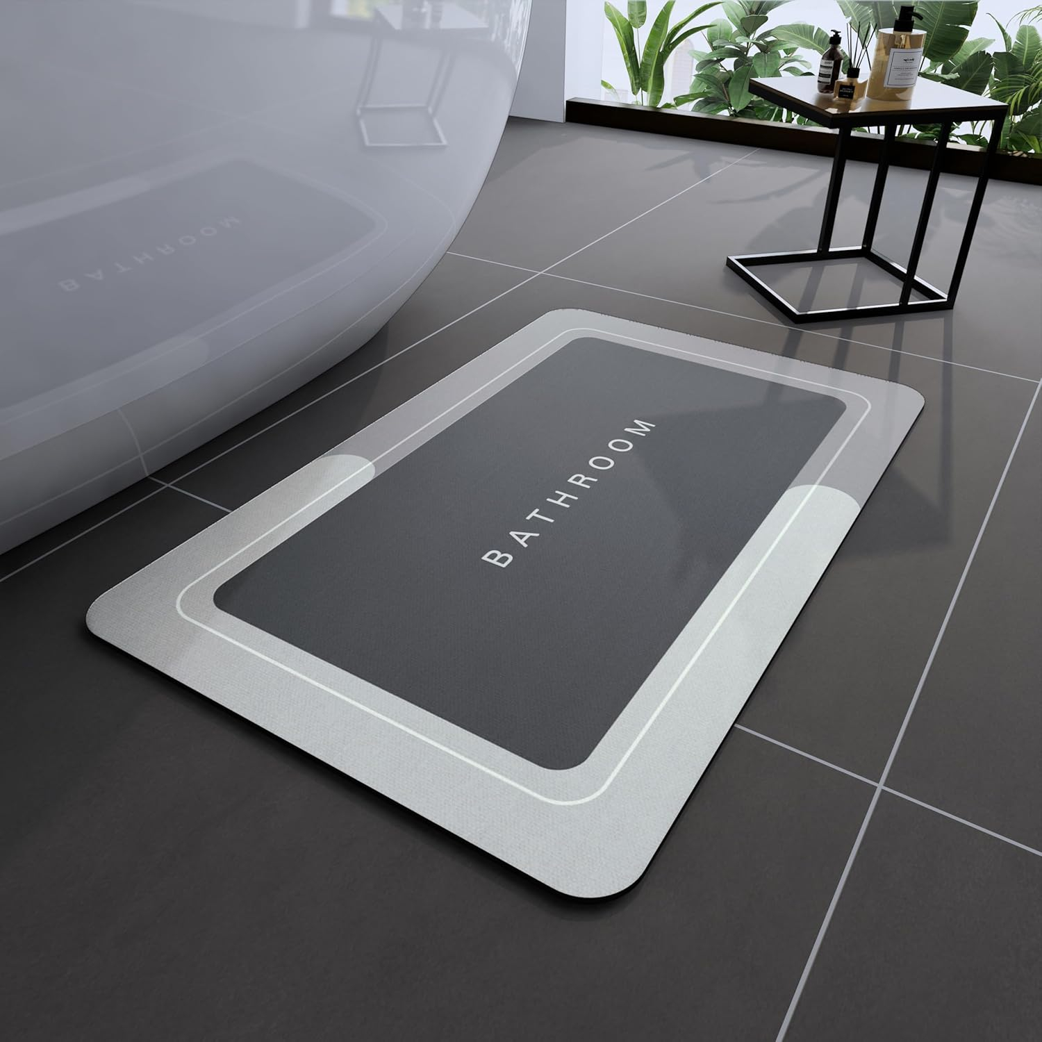 Bath Mat Rugs Non Slip Quick Dry Bathroom Mats Super Absorbent Rubber Bath Mats Fit Under Door, Bathroom Rugs Shower Mat for Bathroom, Bathtub, Shower and Sink (17"x27",Grey)