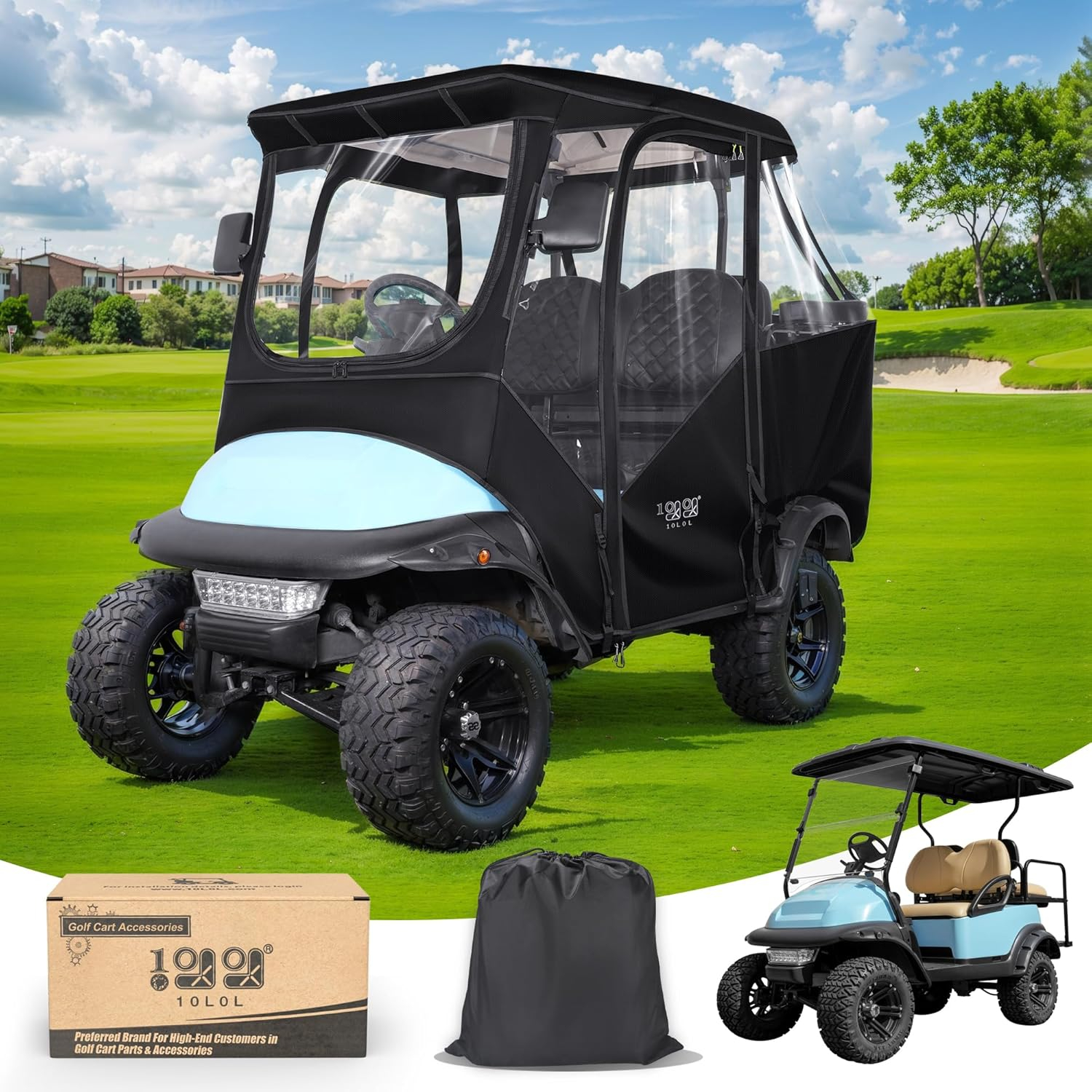 10L0L Golf Cart Cover 4 Passenger for Yamaha EZGO Club Car, 420D Waterproof Sunproof Dustproof Enclosure Cover, Black